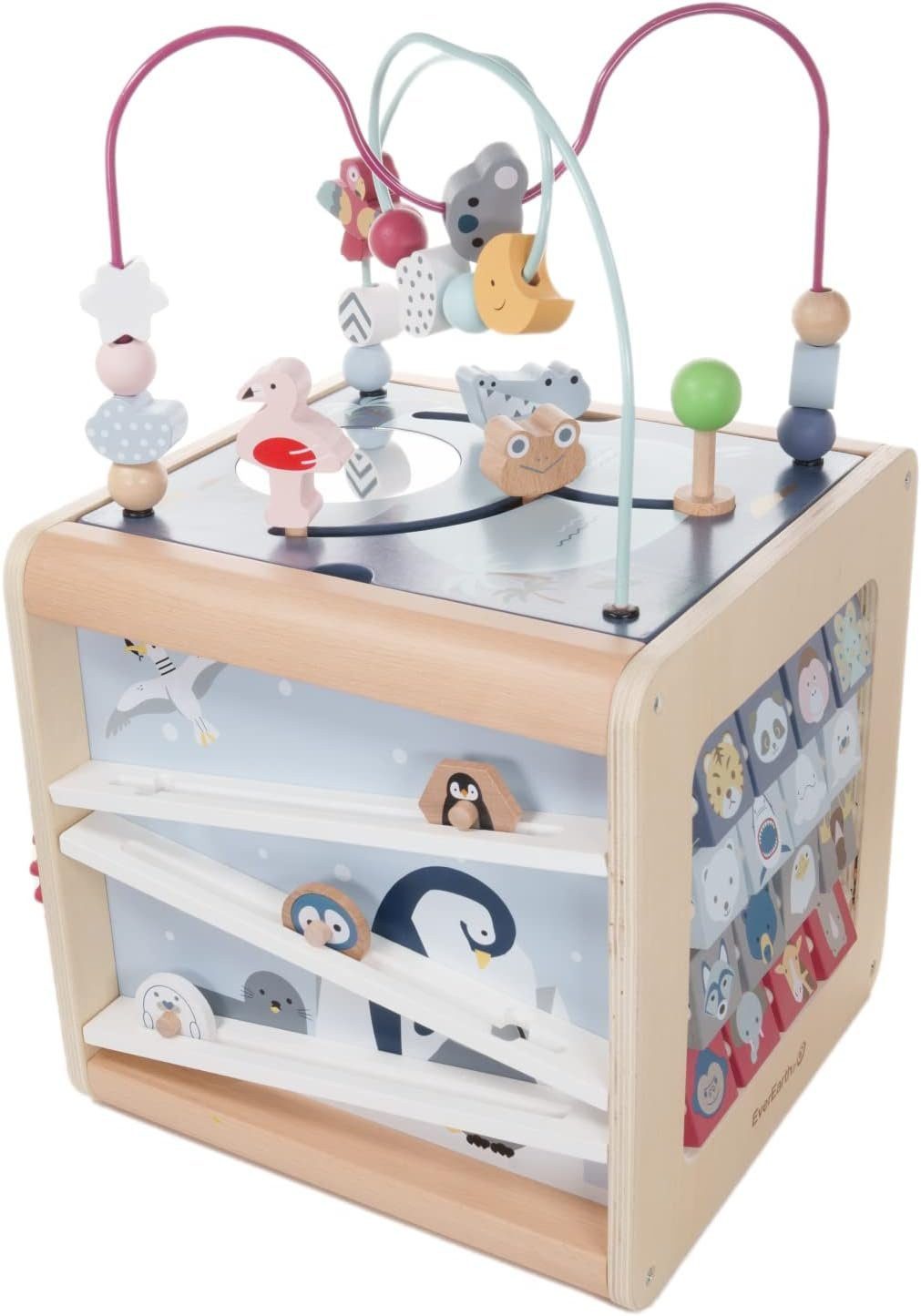 EverEarth® Lernspielzeug 6-in-1 Aktivitätscenter Wilde Tiere aus Holz – Motorikspielzeug