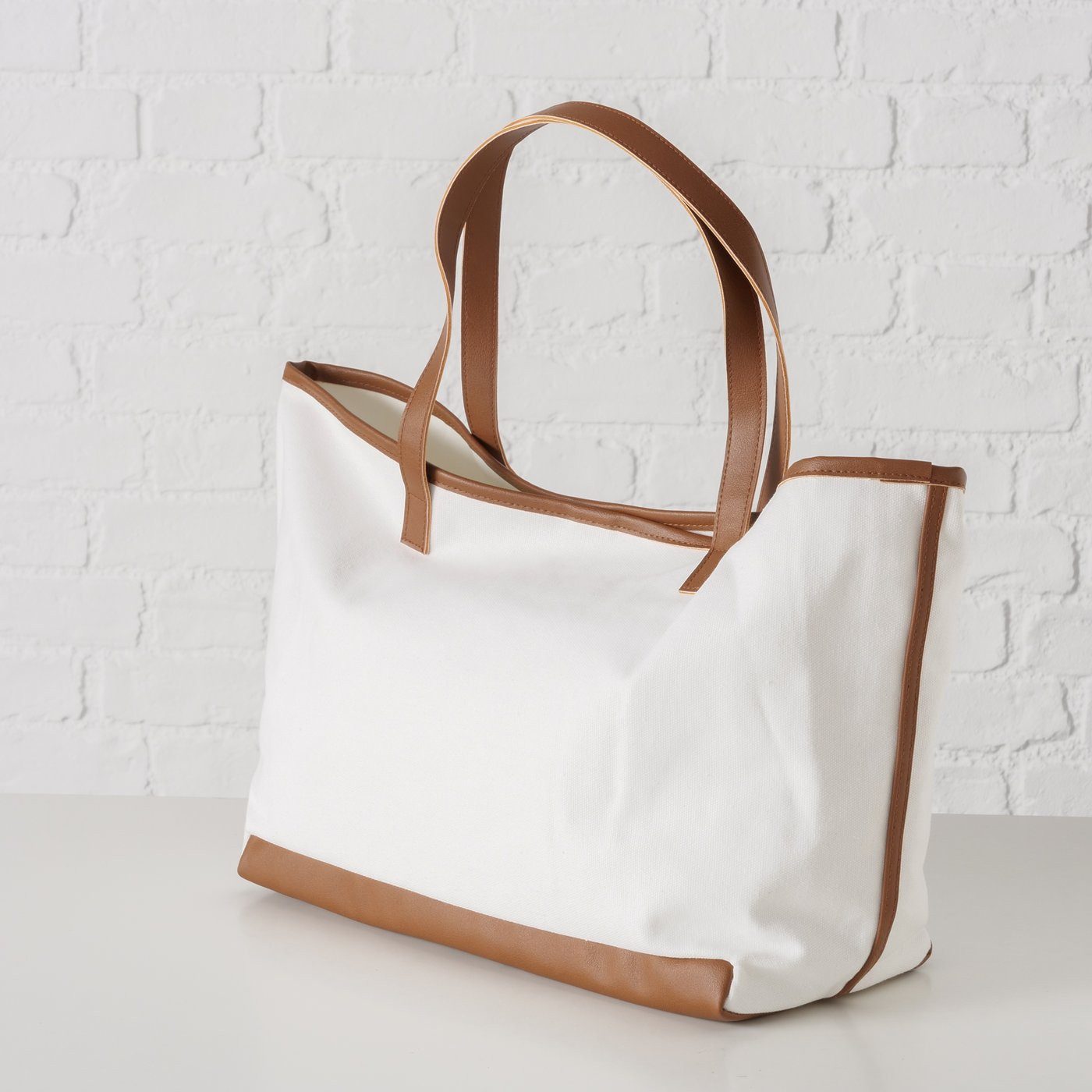 MF Strandtasche Strandtasche Maribel Reisetasche Creme Braun Baumwolle 50cm (1-tlg)
