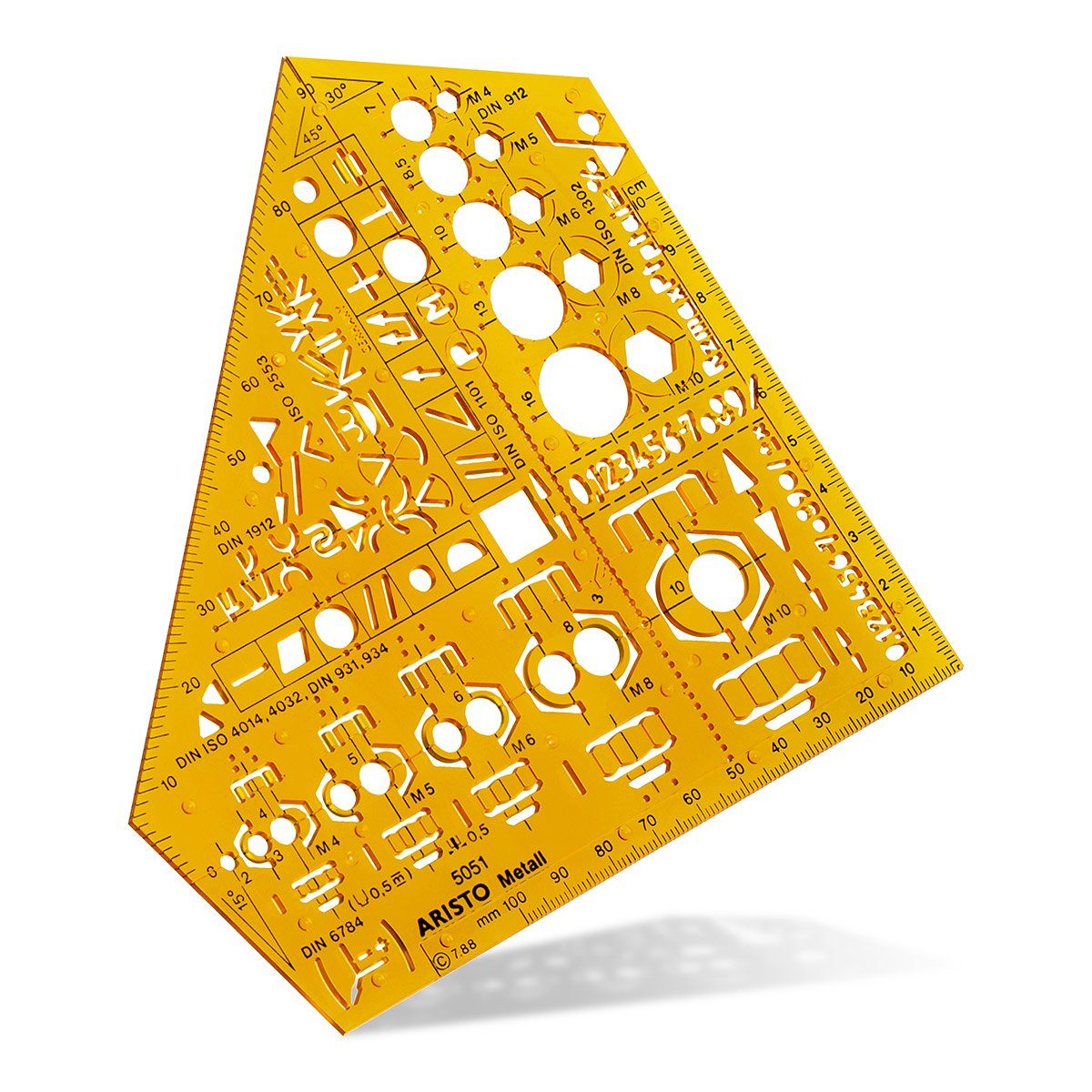 ARISTO Gummibänder ARISTO Schablone Schulwinkel Metall Format 155 x 155 mm, Tuschenoppen