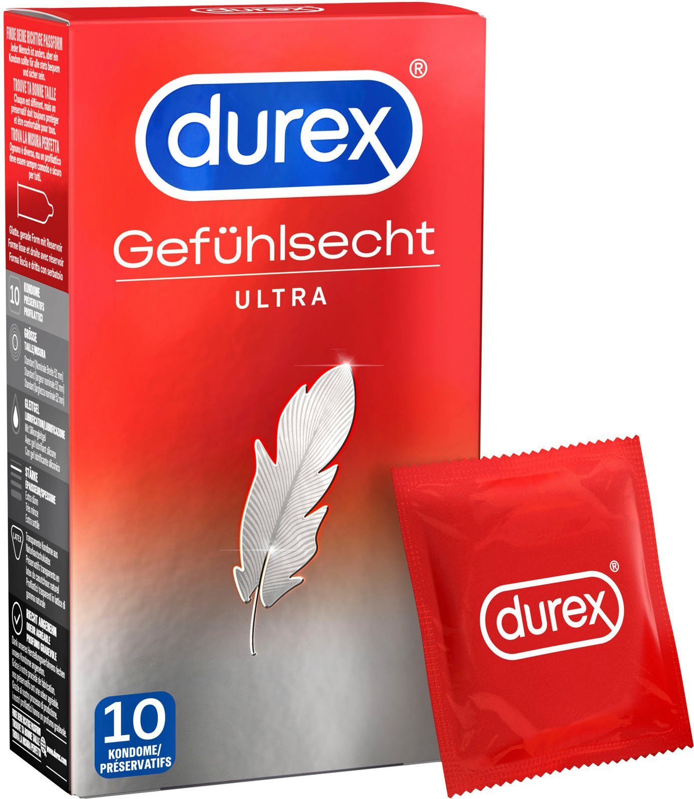 durex Kondome Gefühlsecht Ultra Packung, Spitze St., dünneres 20% der 10 an Material