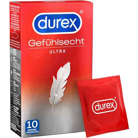 durex Kondome Gefühlsecht Ultra Packung, 10 St., 20% dünneres Material an der Spitze