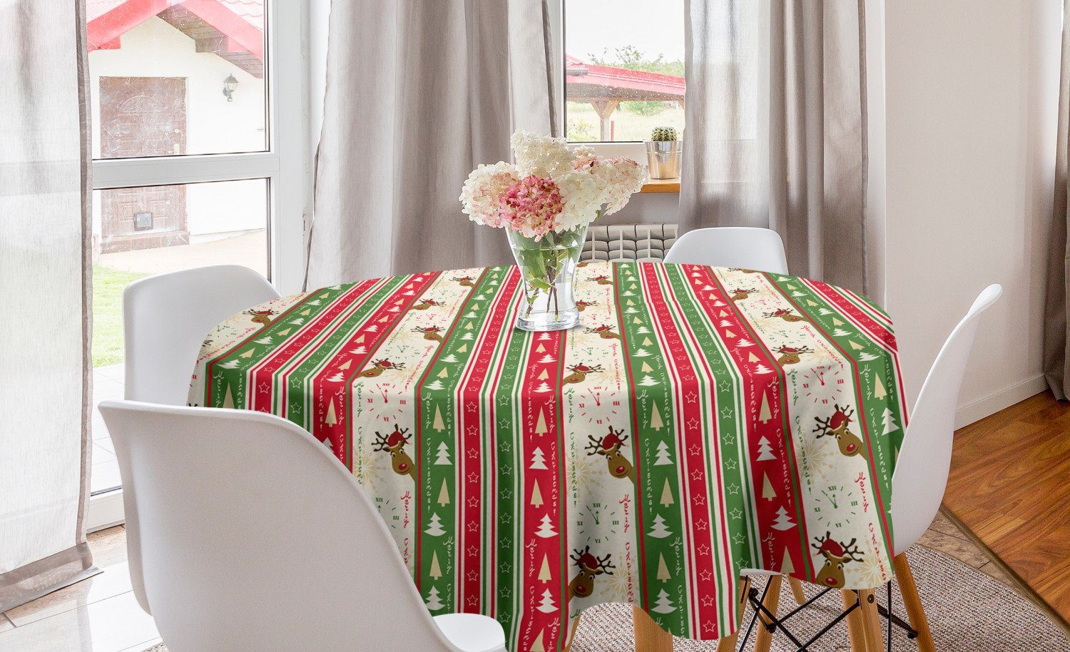 Abakuhaus Tischdecke Kreis Tischdecke Abdeckung für Esszimmer Küche Dekoration, Weihnachten Deer Pines Borders | Tischdecken
