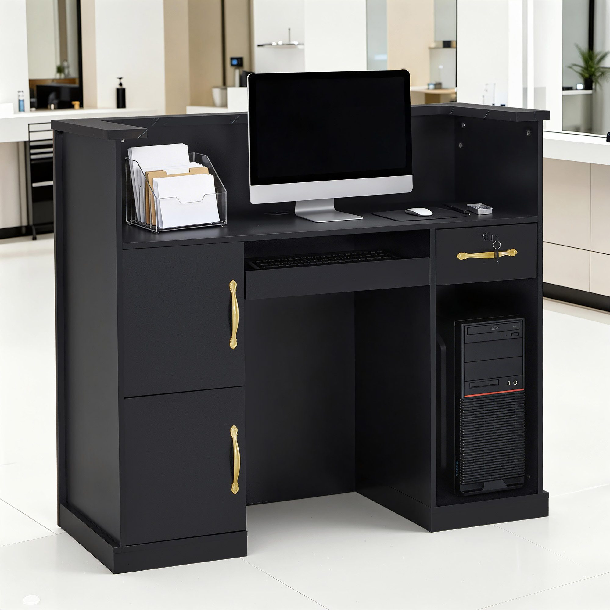 Barberpub Empfangstheke BarberPub Empfangstheke mit 2 Schubladen, Rezeptionstisch R9773