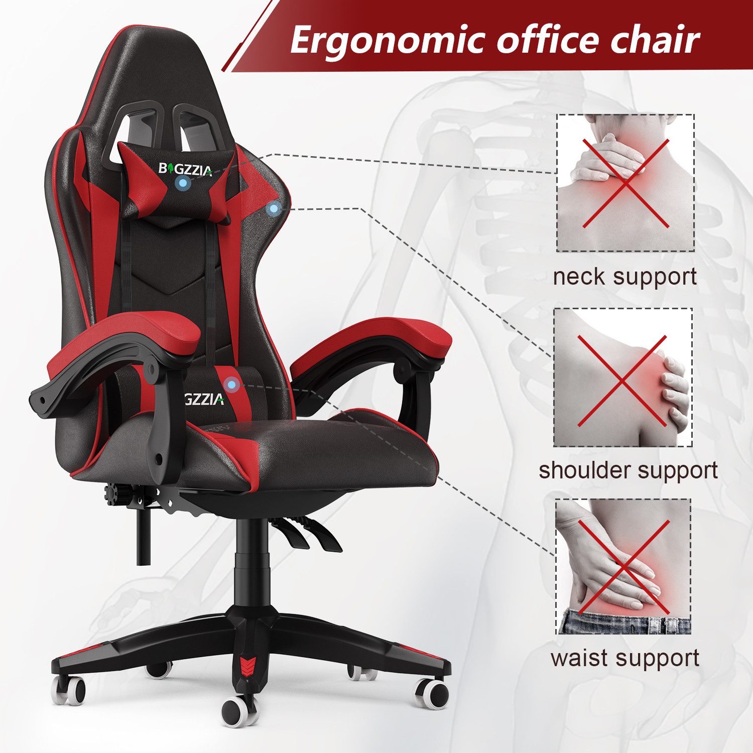 BIGZZIA Gaming-Stuhl Bürostuhl Ergonomisch mit Lendenkissen günstig online kaufen