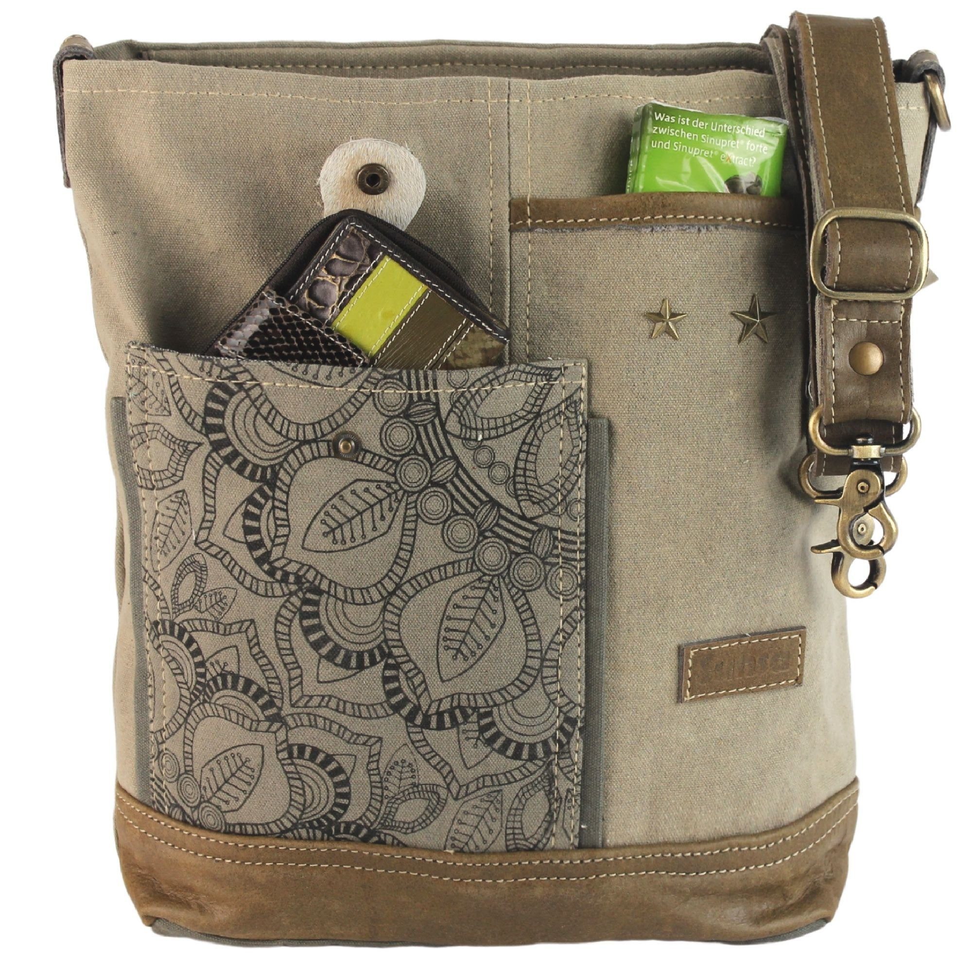 Sunsa Umhängetasche Canvas Vintage Canvas Mandala mit Crossbody Umhängetasche Aus Bag. Leder Aufdruck. und Tasche. 52501, Khaki recycelten