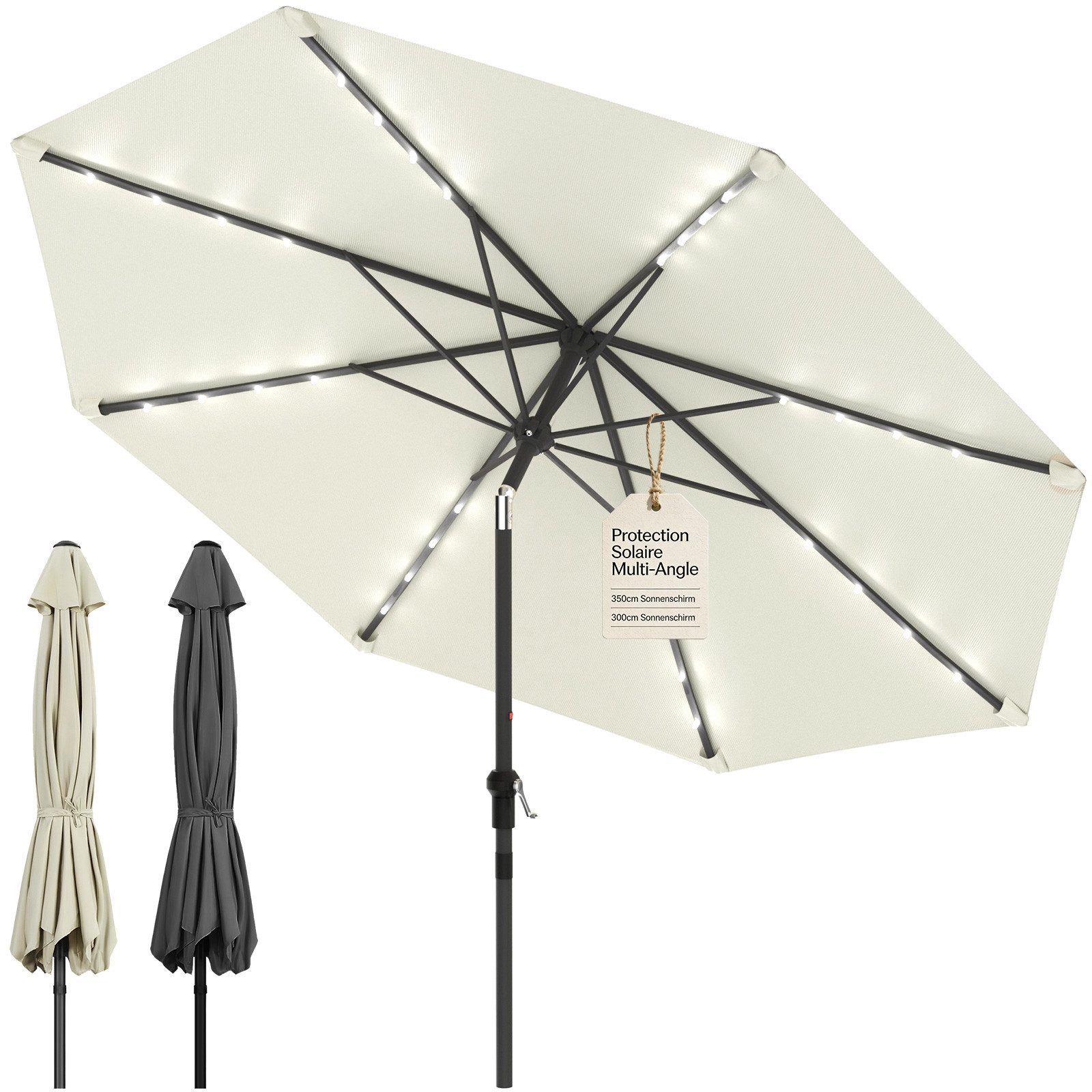 Huracan Sonnenschirm Strandschirm Neigbar, Sonnenschirme,Balkonschirm,Gartenschirm, Strandschirm mit/ohne LED, 300/350cm Durchmesser, neigbar/knickbar