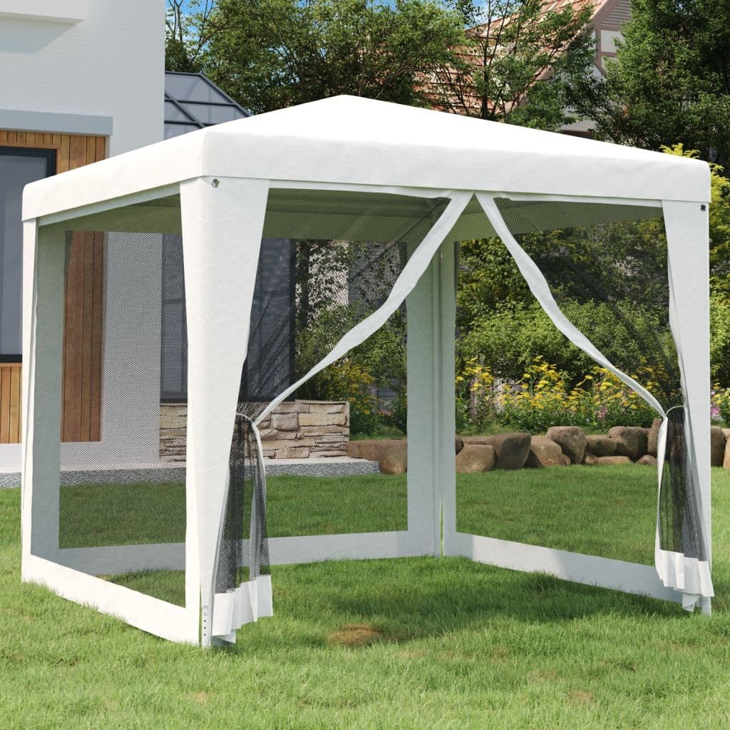 furnicato Partyzelt Weiß 2,5 x 2,5 x 2,4 m mit Netzseitenwänden, UV-beständiger Pavillon mit Insektenschutz und Eisen-Gestell
