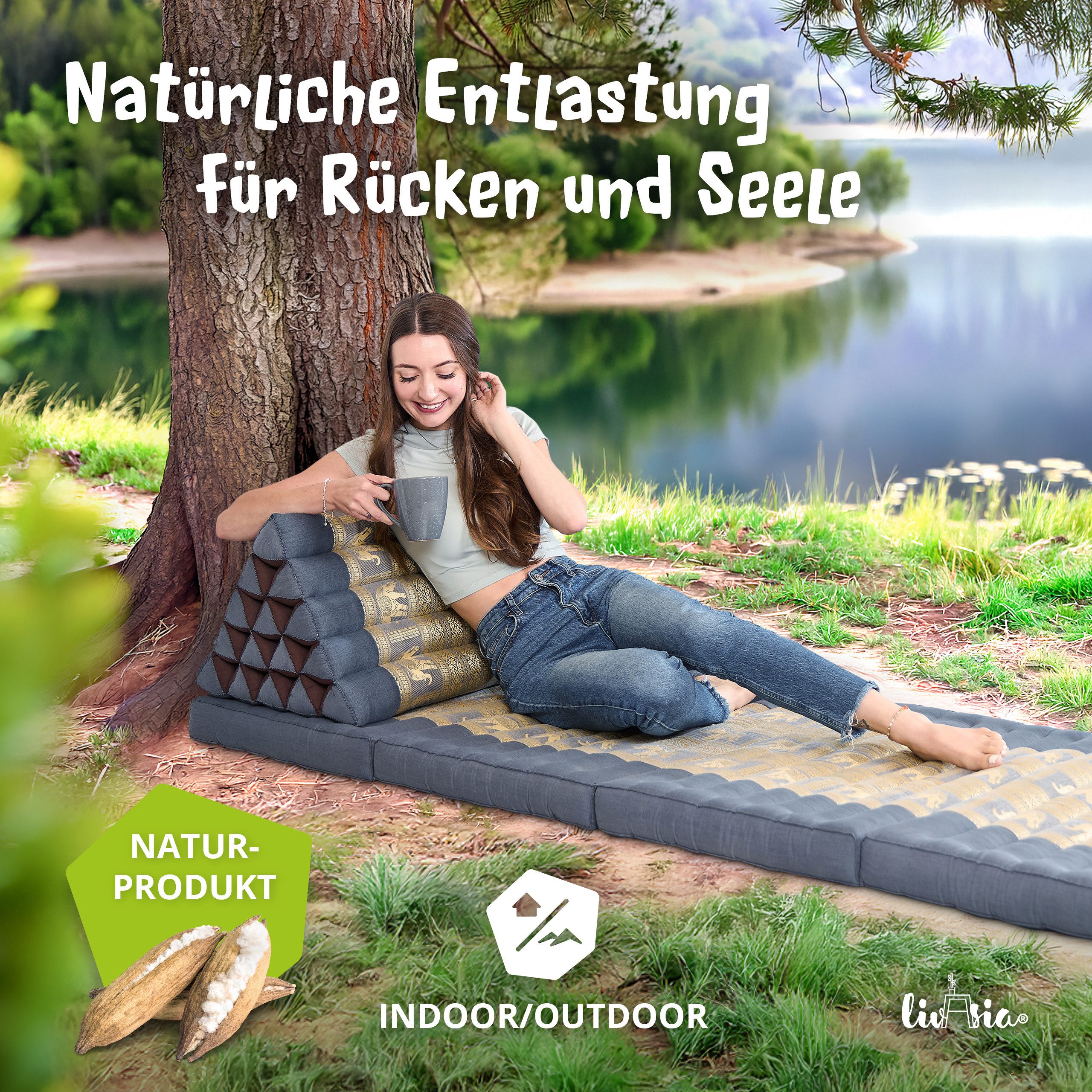 livasia Keilkissen Dreieckskissen hoch (Deluxe) - 38x55x35cm, Kapok, vegan, handgefertigt