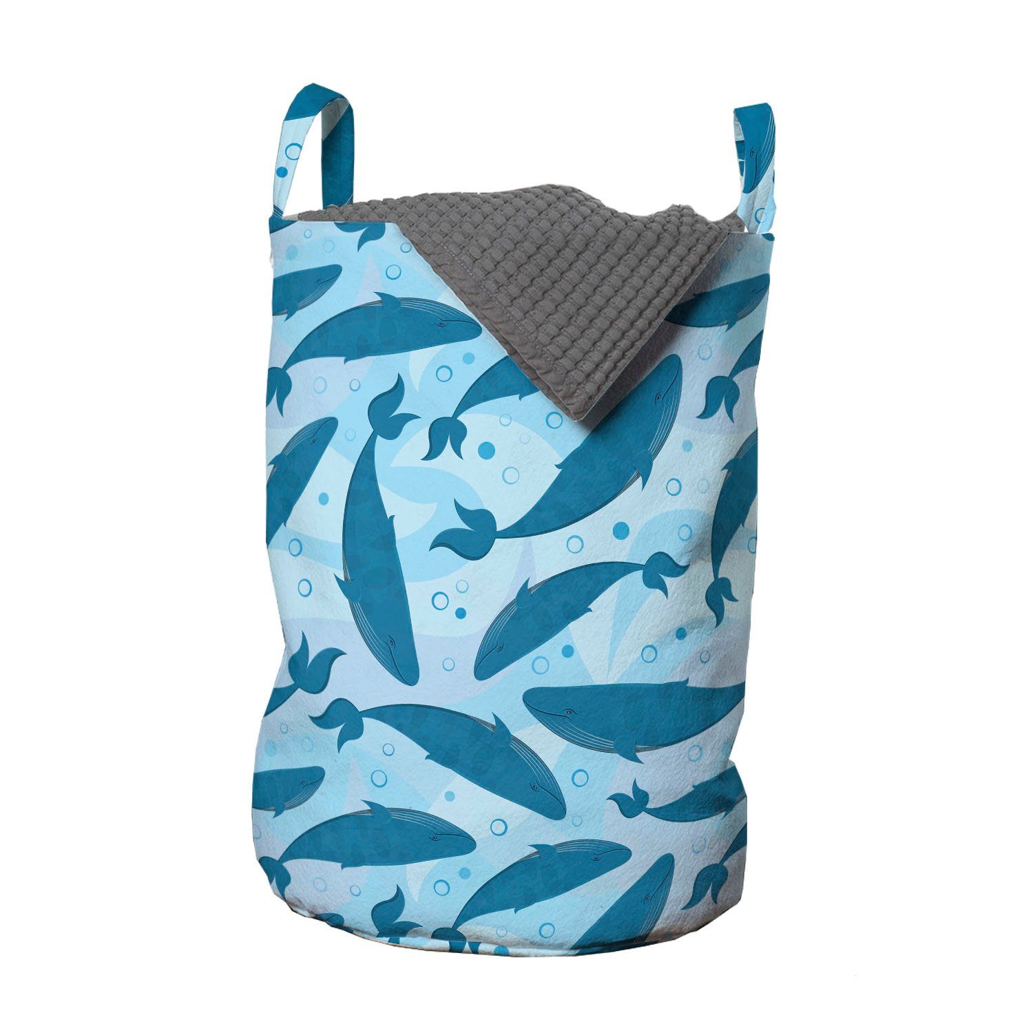 Abakuhaus Wäschesäckchen Wäschekorb mit Griffen Kordelzugverschluss für Waschsalons, Wal Big Blue Wassertiere