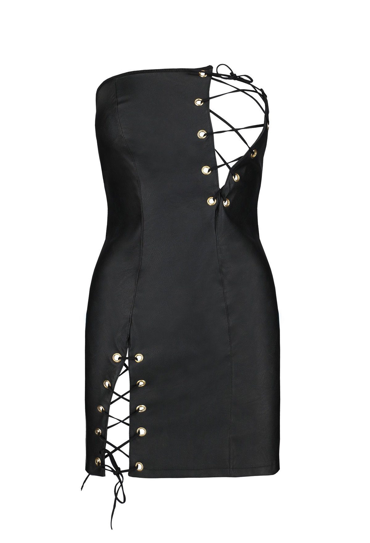 Minikleid schwarz (2-tlg) String mit Netzkleid Kunstleder Celine Passion