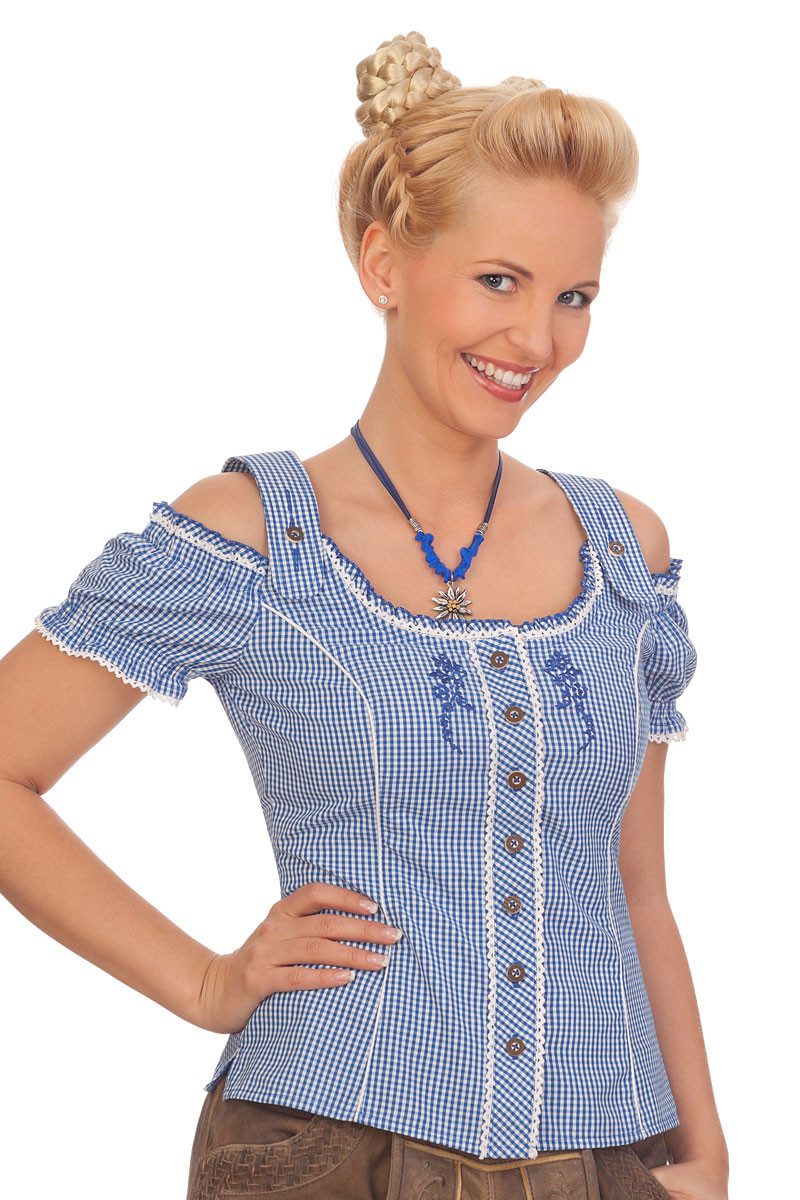 Spieth & Wensky Trachtenbluse Trachtenbluse - AKELEI - blau, schwarz