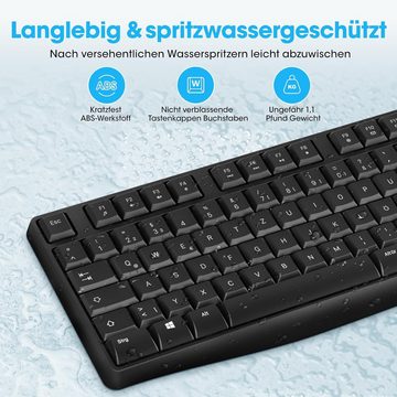 KOORUI Set Deutsches Layout QWERTZ Tastatur- und Maus-Set, mit 12 Funktionstasten 2.4 GHz Set für Windows,MacOS,Linux