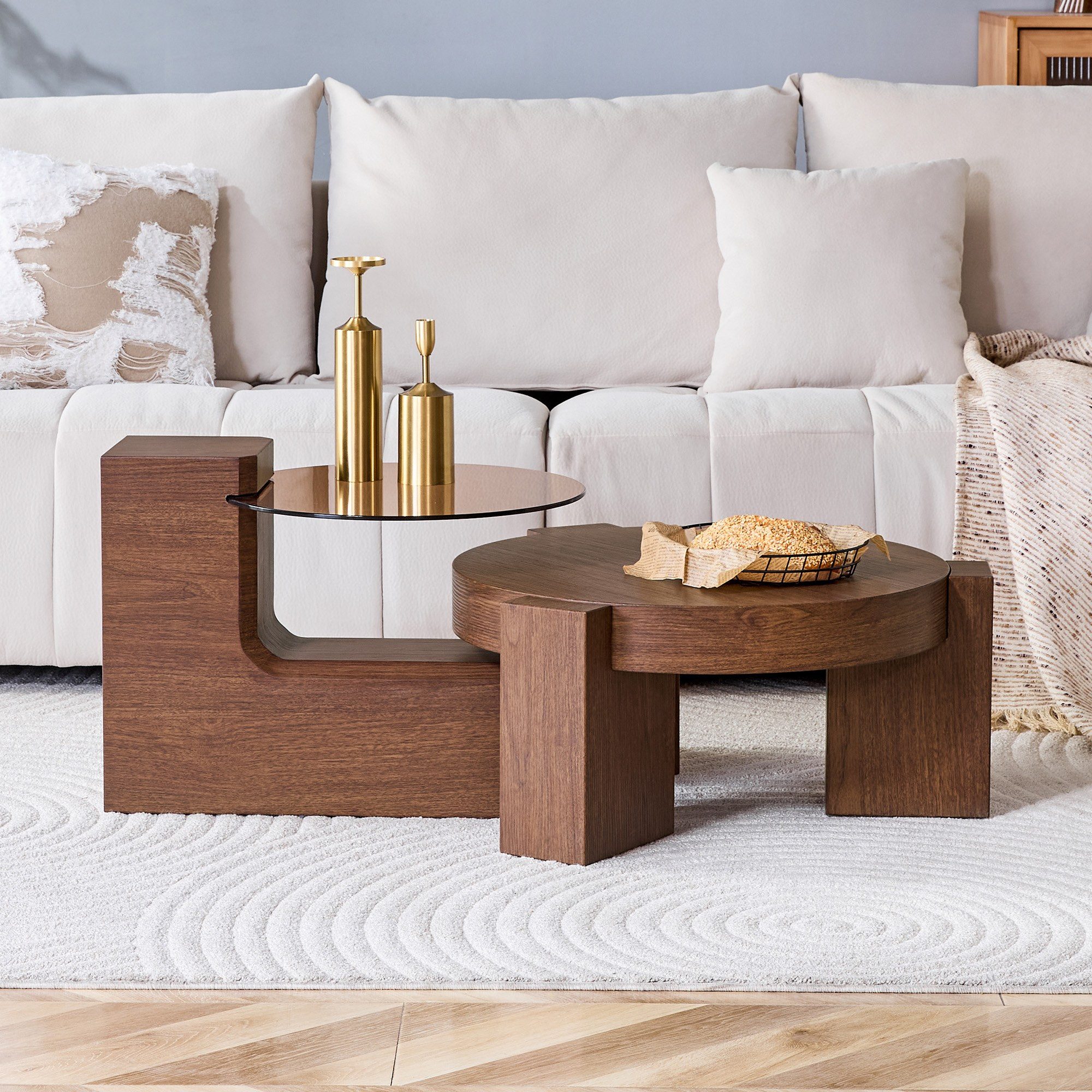 LIVIHOME Couchtisch ARIA (Packung), Couchtisch-Set, MDF, Glas
