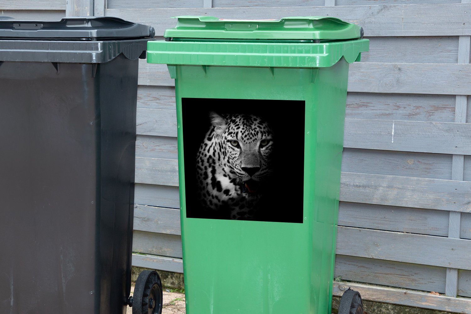 Sticker, - Wandsticker Abfalbehälter St), Weiß (1 Mülleimer-aufkleber, MuchoWow - Tiere Panther Container, Mülltonne, Schwarz - Porträt -