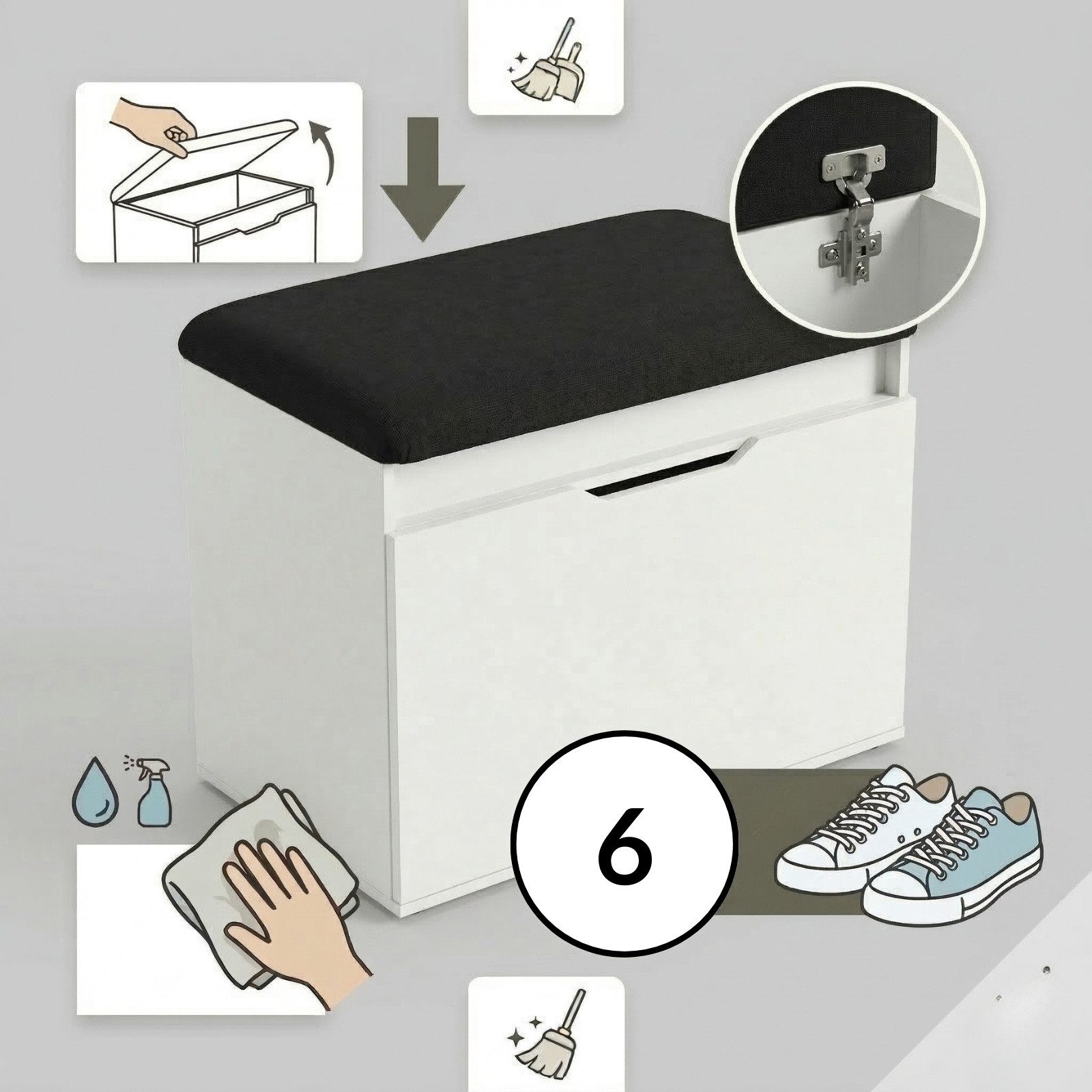BOXIMO Schuhschrank Schuhschrank mit Sitzfläche und Stauraum VIRA, 60 x 50 x 35 cm (Schuhschrank GRADIA mit Sitzbank) – Bild 5 von 5
