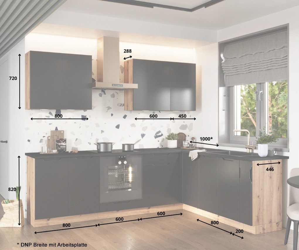 Möbel für Dich Winkelküche Moderne grifflose Eckküche in L-Form ISABEL 260x günstig online kaufen