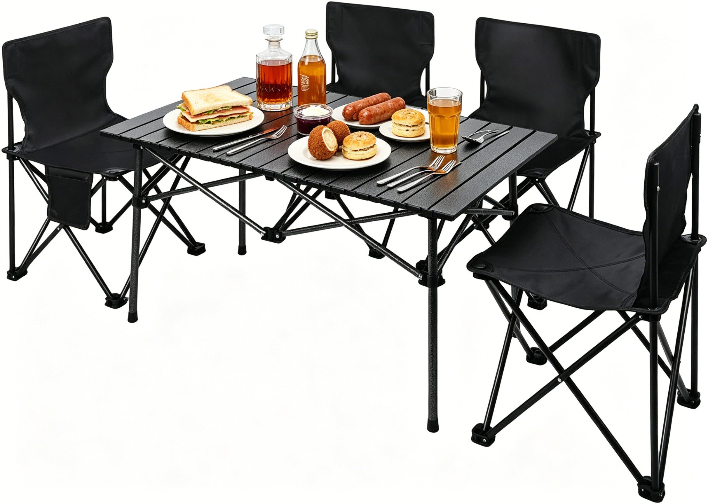 Rutaqian Tischelement Klapptisch Set mit 4 Stühlen & Tasche, Camping Tisch, Leichtes faltbares Tischset für Camping & Outdoor