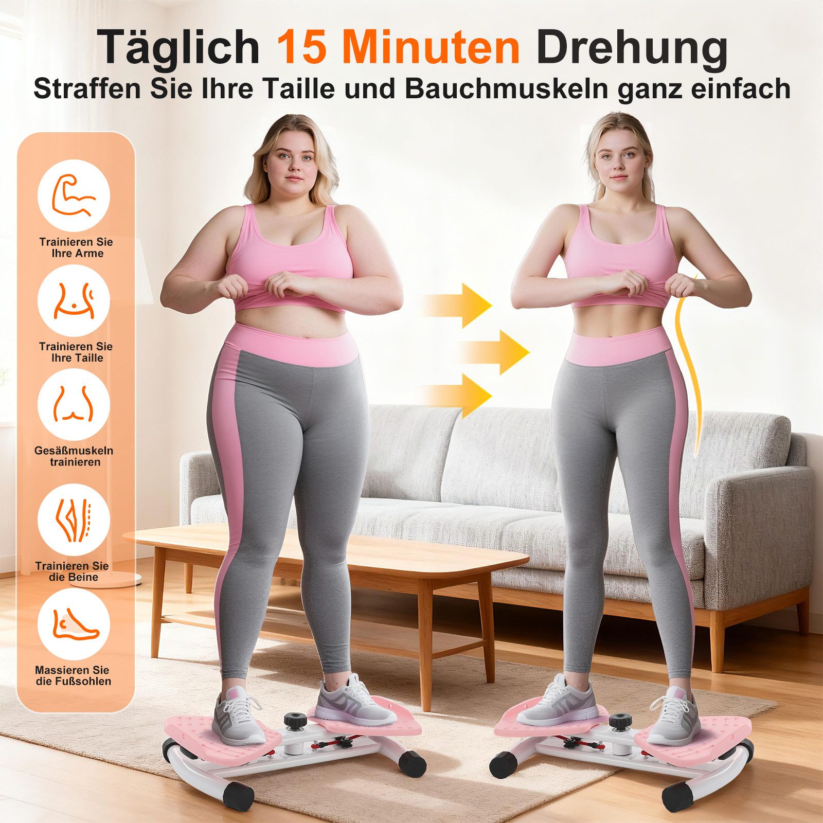 kehot Multitrainer Drehbarer Twister mit Zugbändern, Fitness-Twist-Board für Training, (Stabile Konstruktion mit 90° Rotation für Vielseitige Übungen, Große Rutschfeste Trittfläche 52×32 cm, bis 150 kg belastbar), Inklusive 2 Zugbändern & Anleitung – Ideal für Heimtraining