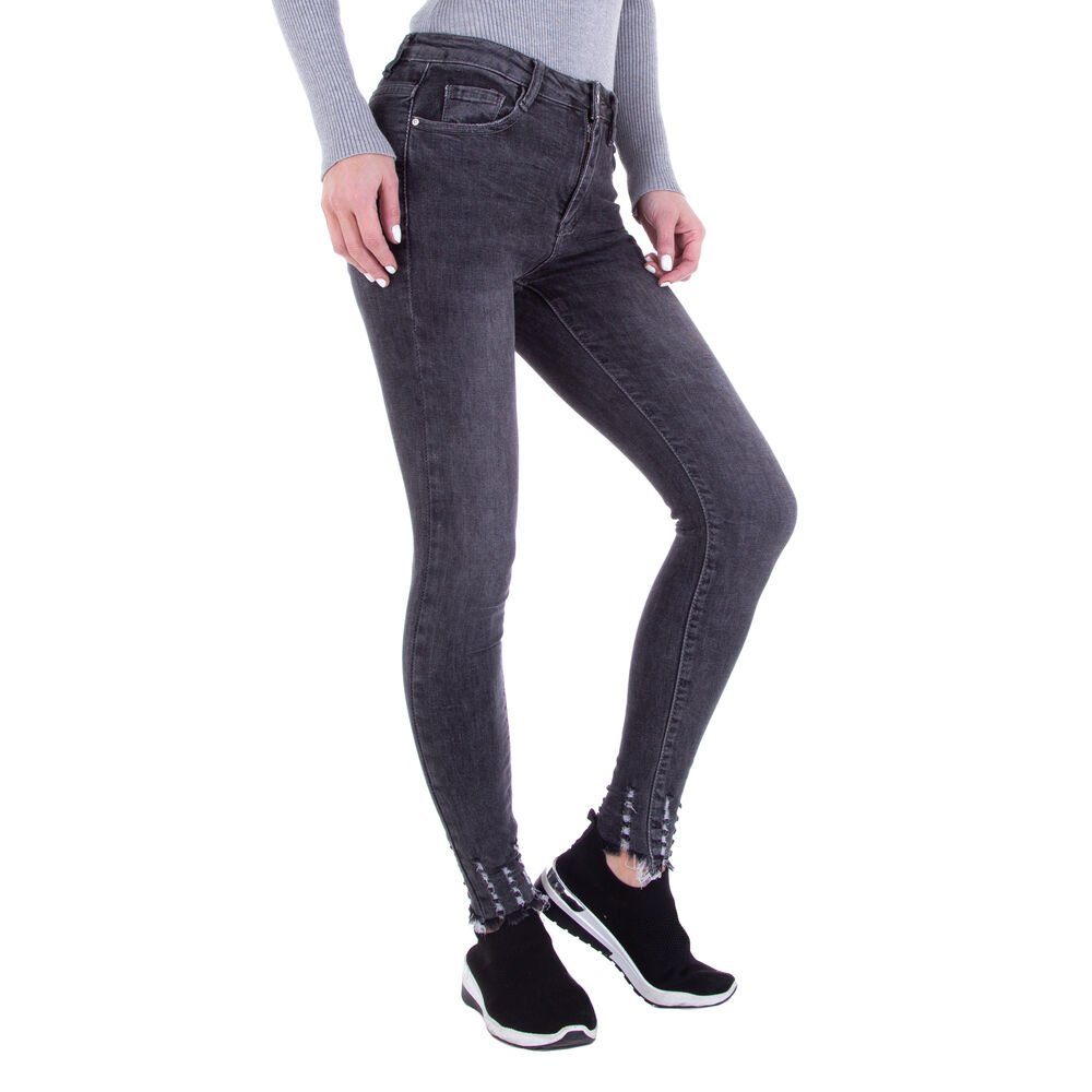 Damen Ital-Design Skinny Dunkelgrau Jeans Skinny-fit-Jeans Stretch Freizeit Destroyed-Look in