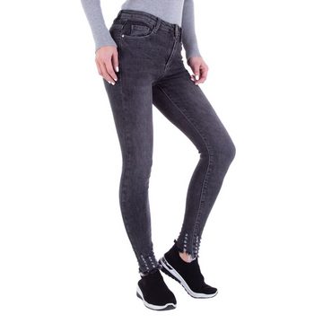 Ital-Design Skinny-fit-Jeans Damen Freizeit Destroyed-Look Stretch Skinny Jeans in Dunkelgrau