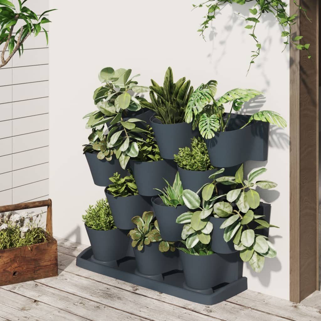 vidaXL Blumentopf 12-tlg. Vertikales Pflanzgefäße-Set Anthrazit Polypropylen (1 St)