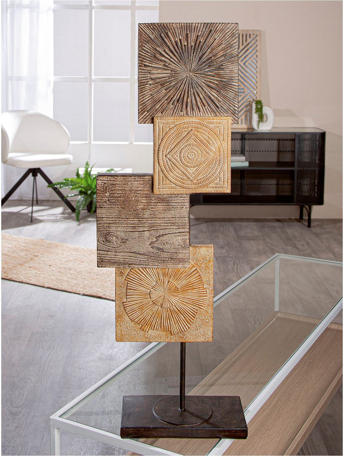Casablanca by Gilde Dekoobjekt Skulptur quadratisch Esculpida naturfarben H. 69 cm (1 St)