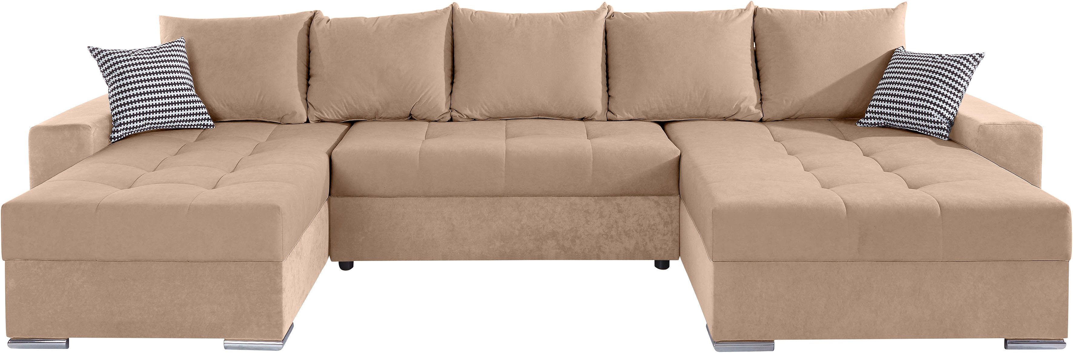 COLLECTION AB Wohnlandschaft Josy XXL U-Form, B: 333 cm, mit 2 Recamieren 77 & 97 cm, mit Bettfunktion, Bettkasten & 2 Zierkissen, Federkern