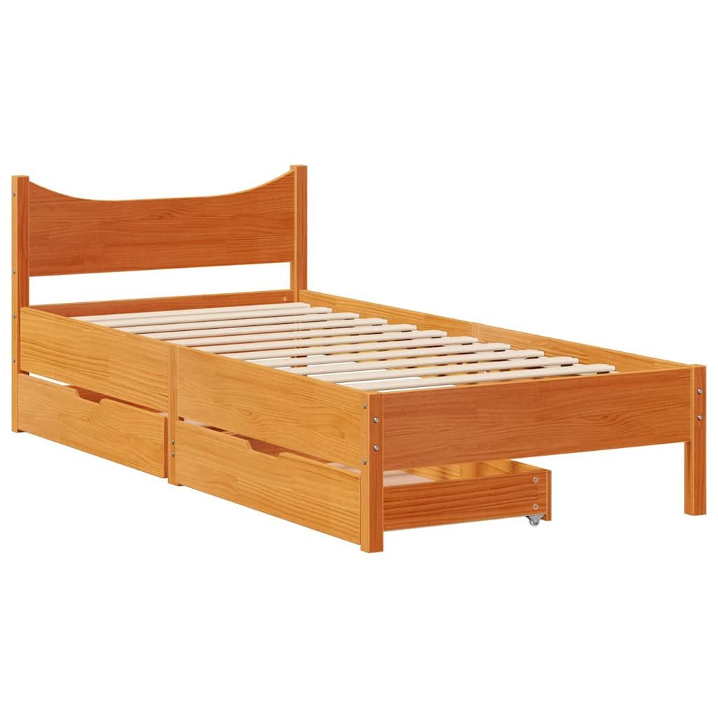 vidaXL Bett Massivholzbett mit Schubladen Wachsbraun günstig online kaufen