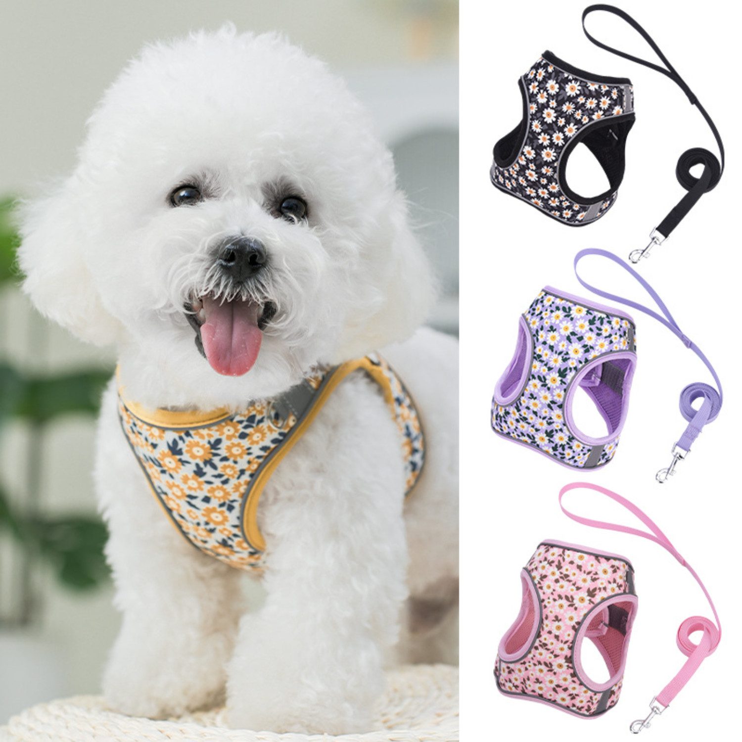 BYSURE Hunde-Geschirr, Polyester, Hundegeschirr mit Leine günstig online kaufen