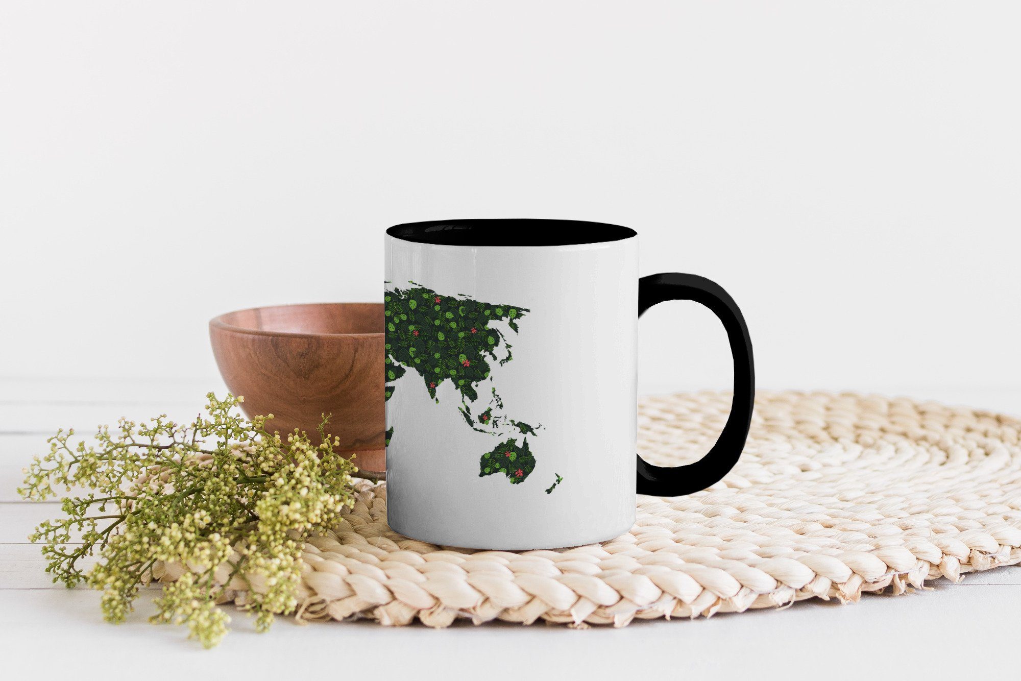 Farbwechsel, Blätter, Keramik, Teetasse, Zaubertasse, Kaffeetassen, Muster Weltkarte MuchoWow - - Tasse Geschenk