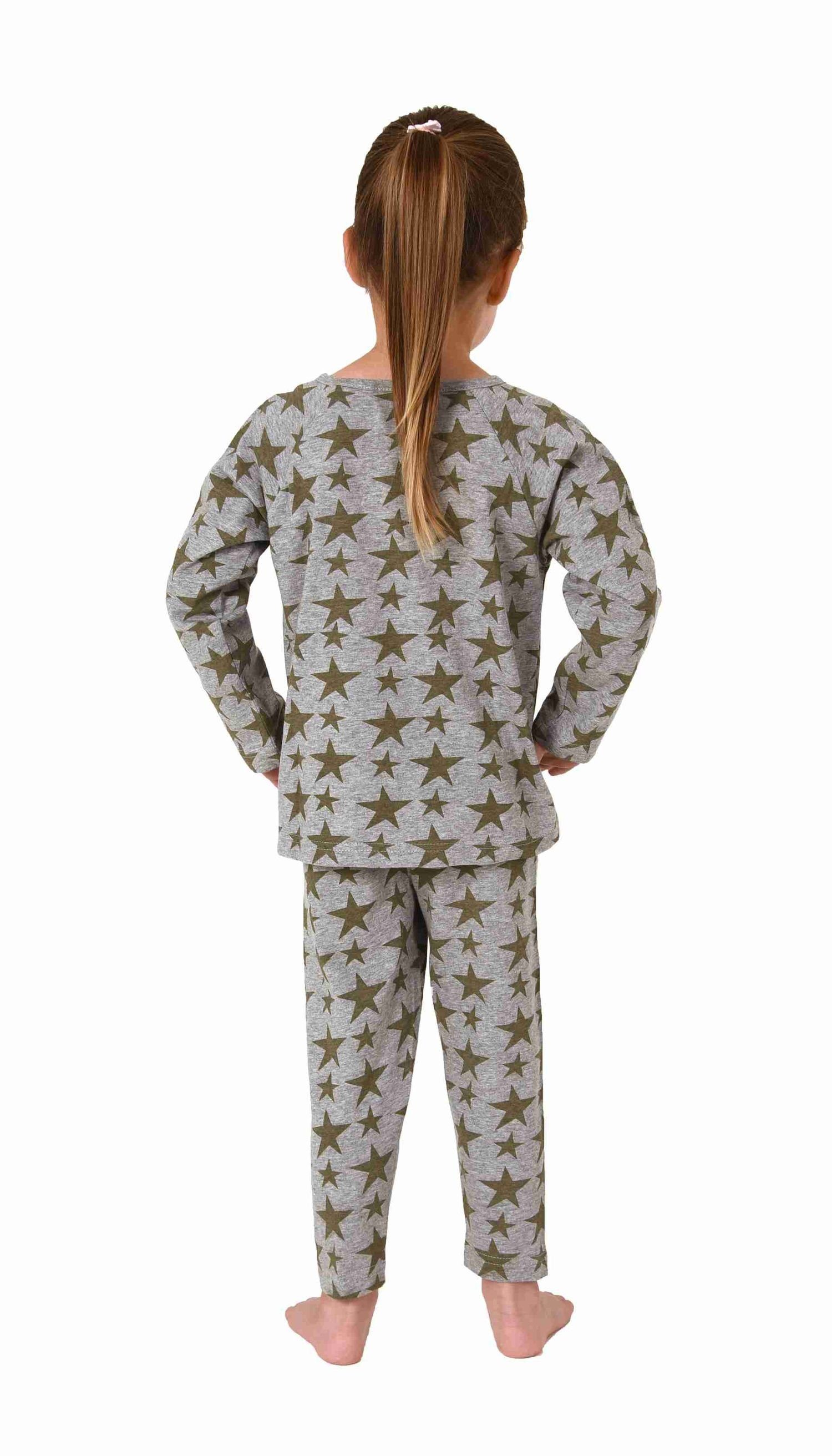 Normann Pyjama Wunderschöner Optik Schlafanzug langarm grau Sterne in Mädchen Kleinkinder