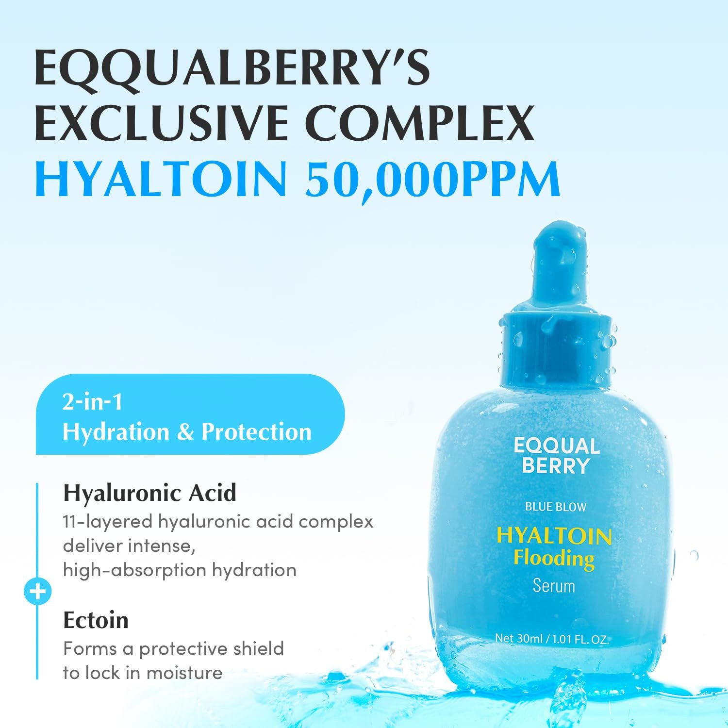Eqqualberry Gesichtsserum Hyaltoin Flooding Serum 30ml – Feuchtigkeitsserum mit 11x Hyaluronsäure, 50.000 ppm Hyaltoin, 5 Ceramiden & Ectoin –, Barrierestärkend, intensive Feuchtigkeit, für alle Hauttypen