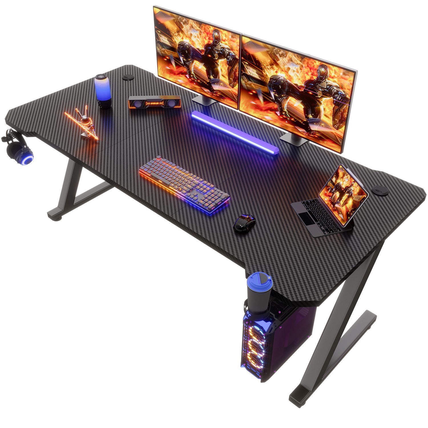 HOMALL Gamingtisch Gaming Tisch Computertisch Schreibtisch 120 x 60 cm, Z-Frame (Gamer Tisch,Schreibtisch,Ergonomischer PC-Schreibtisch mit Kopfhörerhaken,PC Tisch,1-St)
