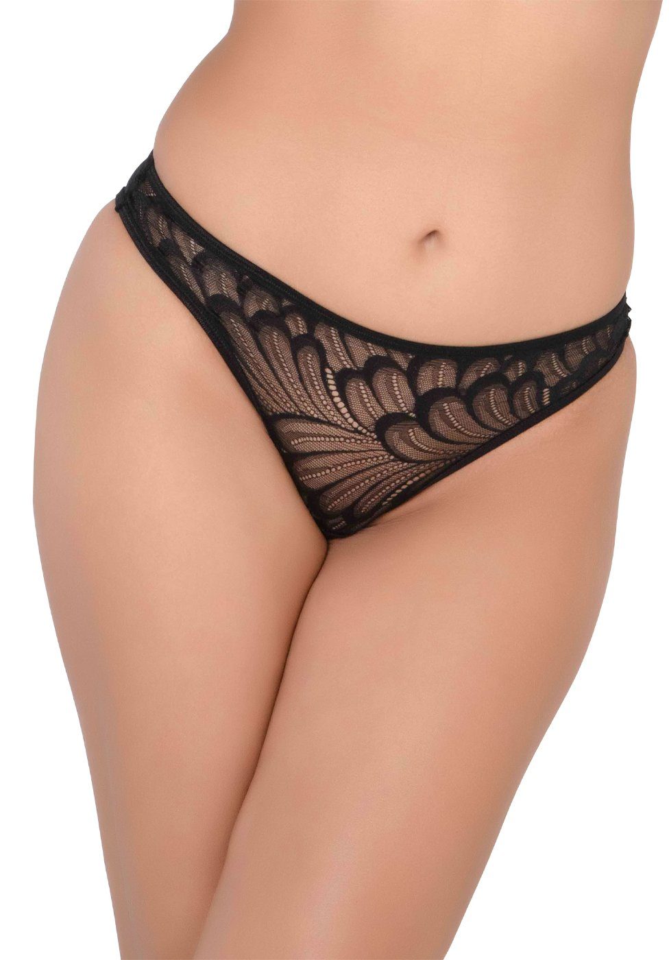 Stringtanga Transparenter Spitzen-String mit Muster - schwarz