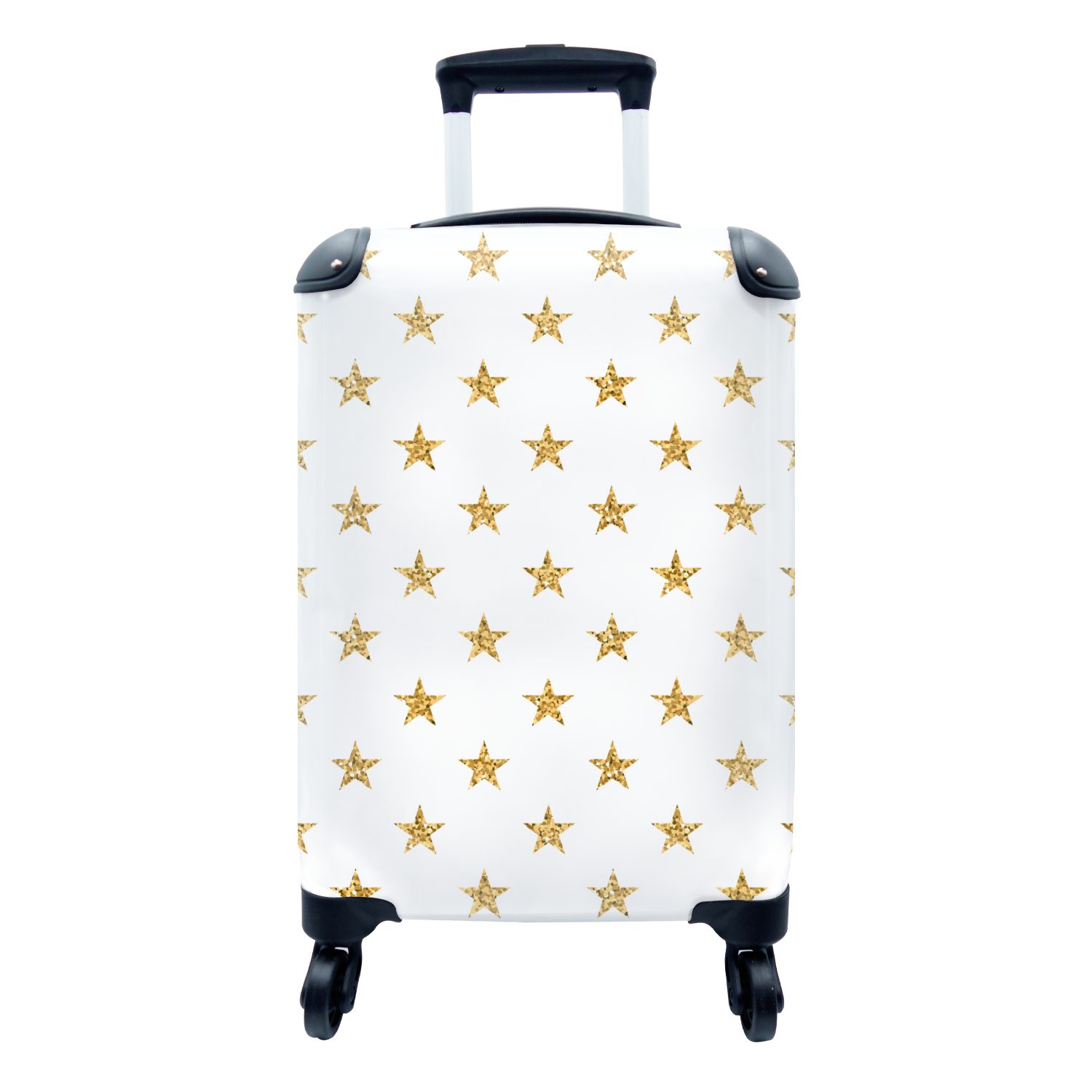 MuchoWow Handgepäckkoffer Sterne - Glitter - Gold - Design - Weihnachten, 4 Rollen, Reisetasche mit rollen, Handgepäck für Ferien, Trolley, Reisekoffer