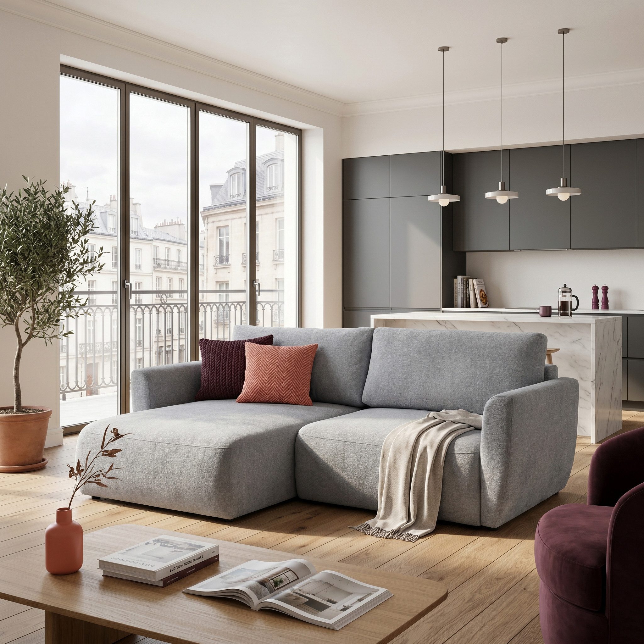 Muffo Ecksofa Bella mit Schlaffunktion Easy-Clean, mit Schlaffunktion und Bettkasten 230x165 cm, mit Armlehnen und Stauraum