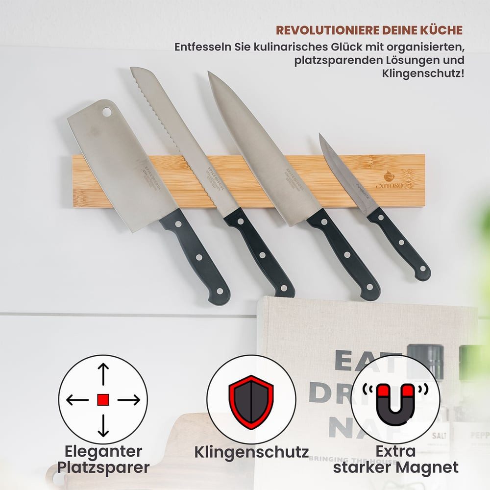 Exitoso Messerleiste 40 cm - magnetisch und selbstklebend, Mühelose Installation für Löffel Gabeln Schlüssel Werkzeuge