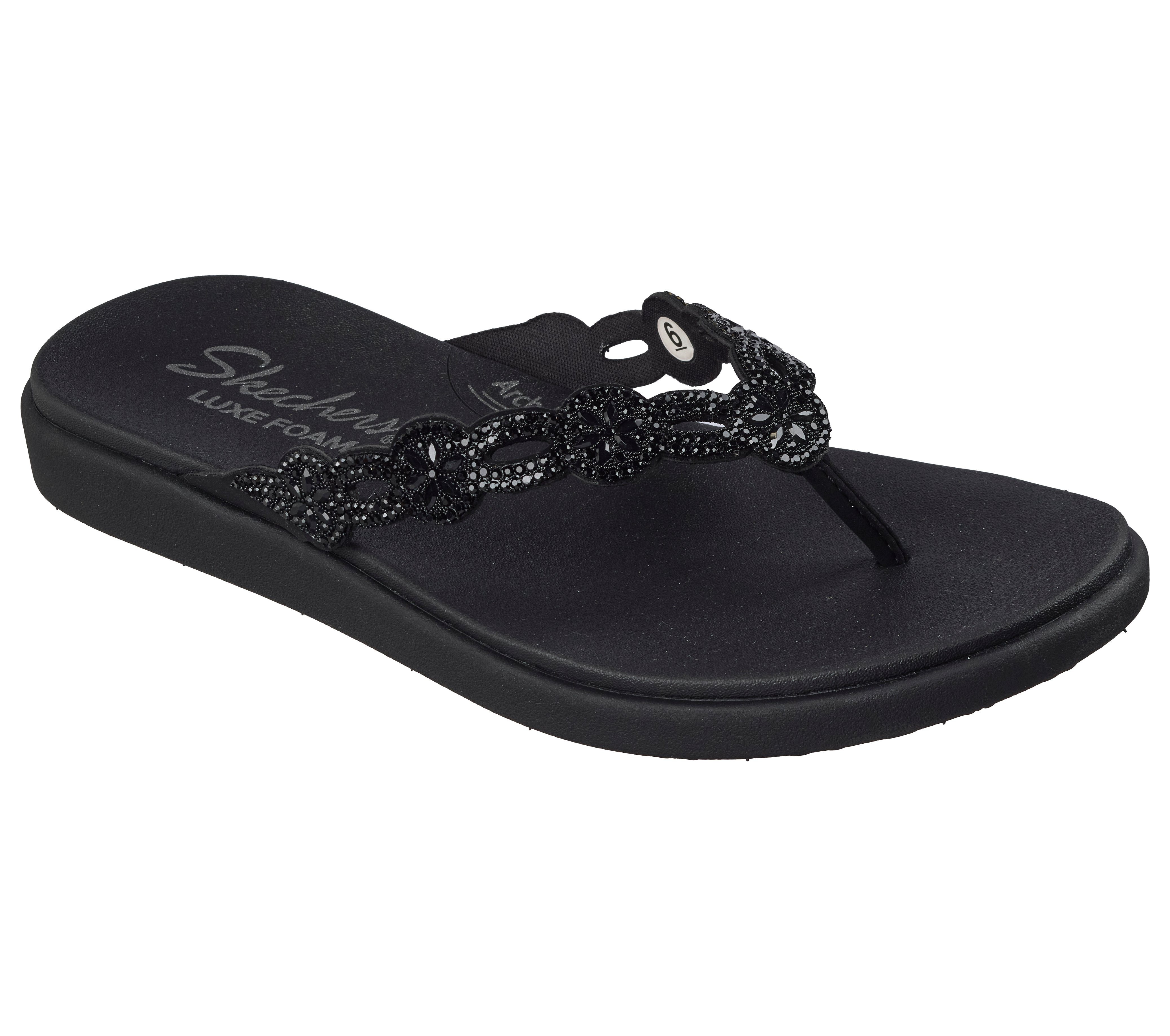 Skechers MEDITATION LUXE Zehentrenner Strandschuh, Sommerschuh, Badeschuh mit Schmucksteinchen