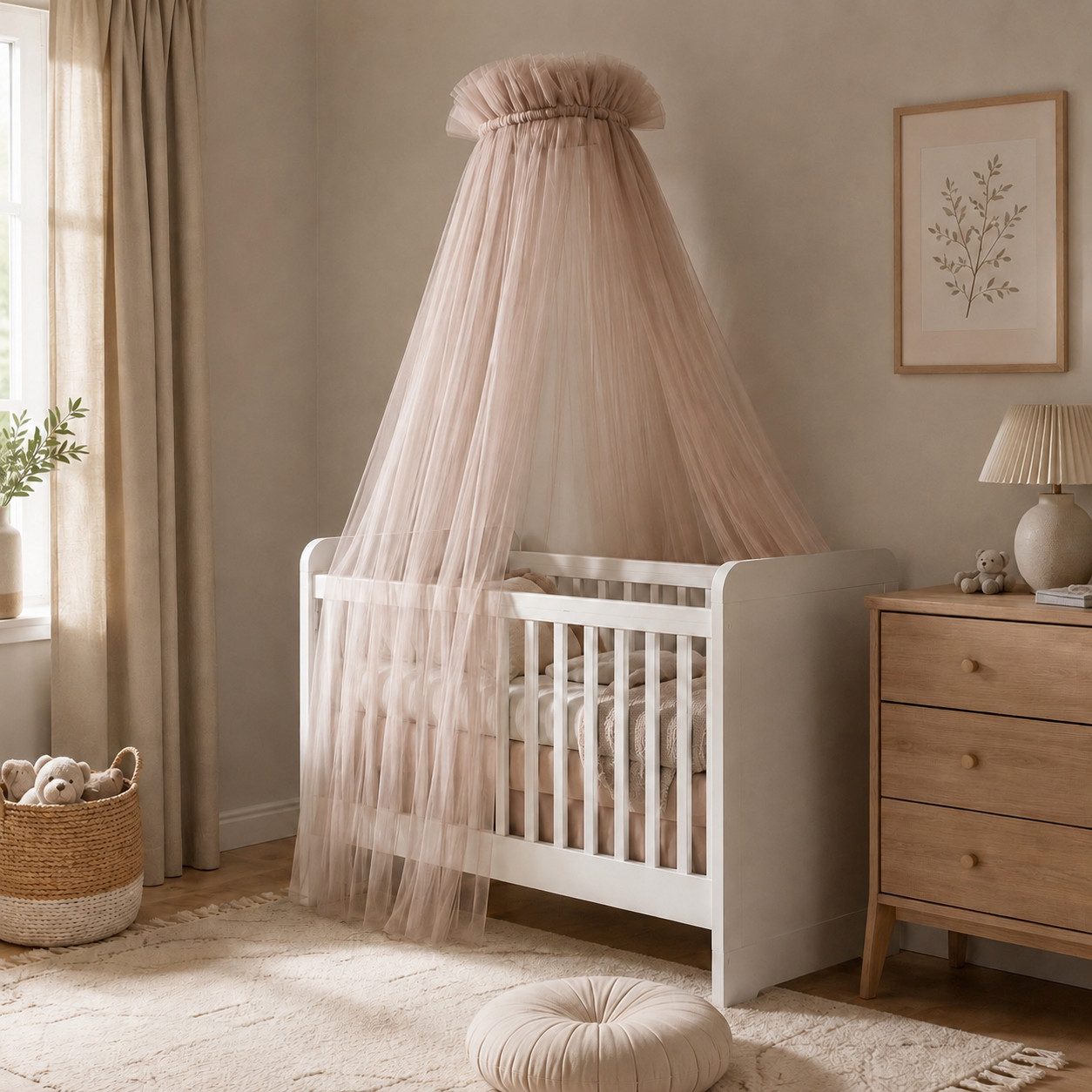 Baby Fancyroom Betthimmel Tüll Betthimmel für Babybett Babywiege Beistellbett Moskitonetz, 165cm lang, mit 2 Bommeln