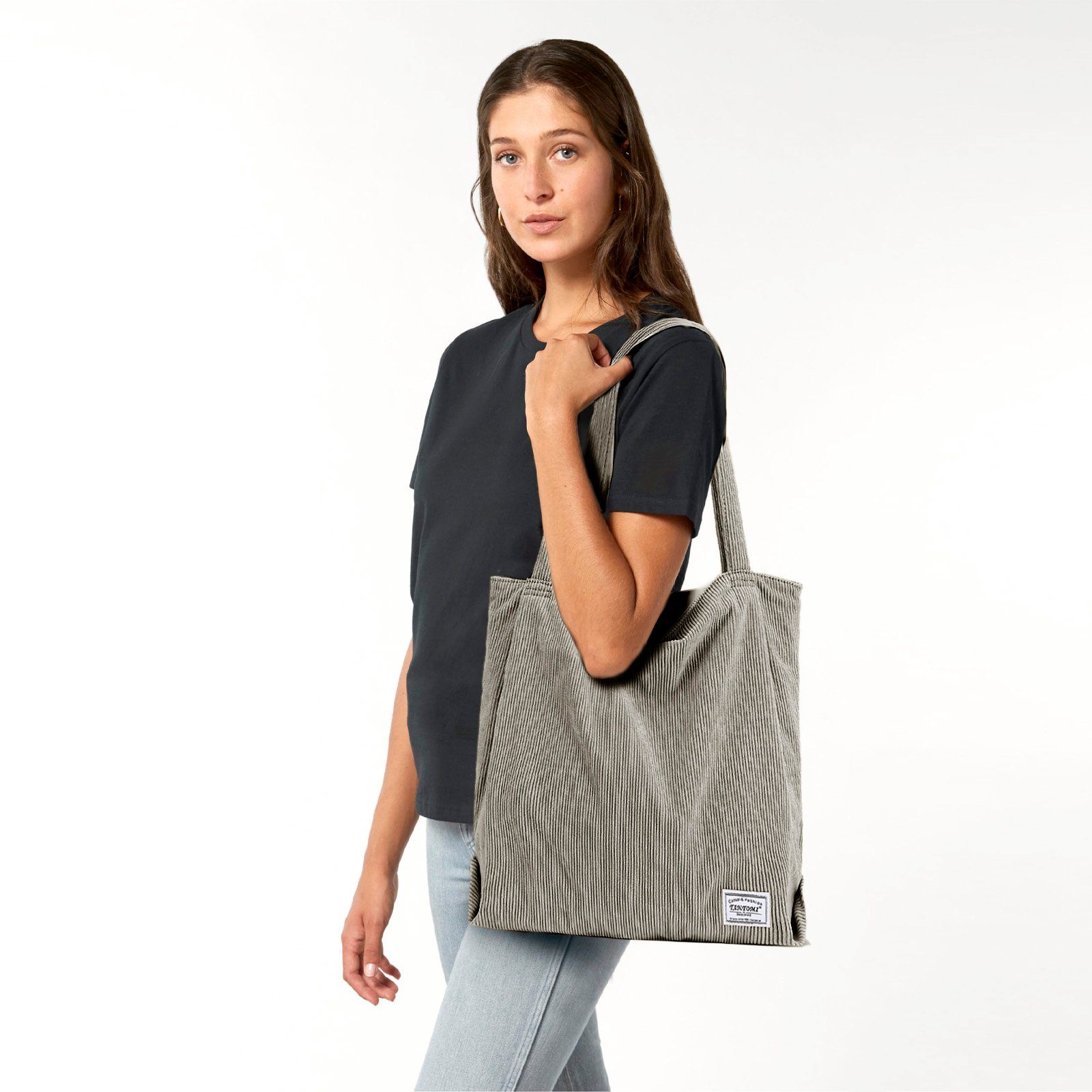 TAN.TOMI Shopper Cord Tasche mit Reißverschluss,Tote Bag Damen Groß Shopper Tasche, Handtasche Damen Große Kapazität Umhängetasche