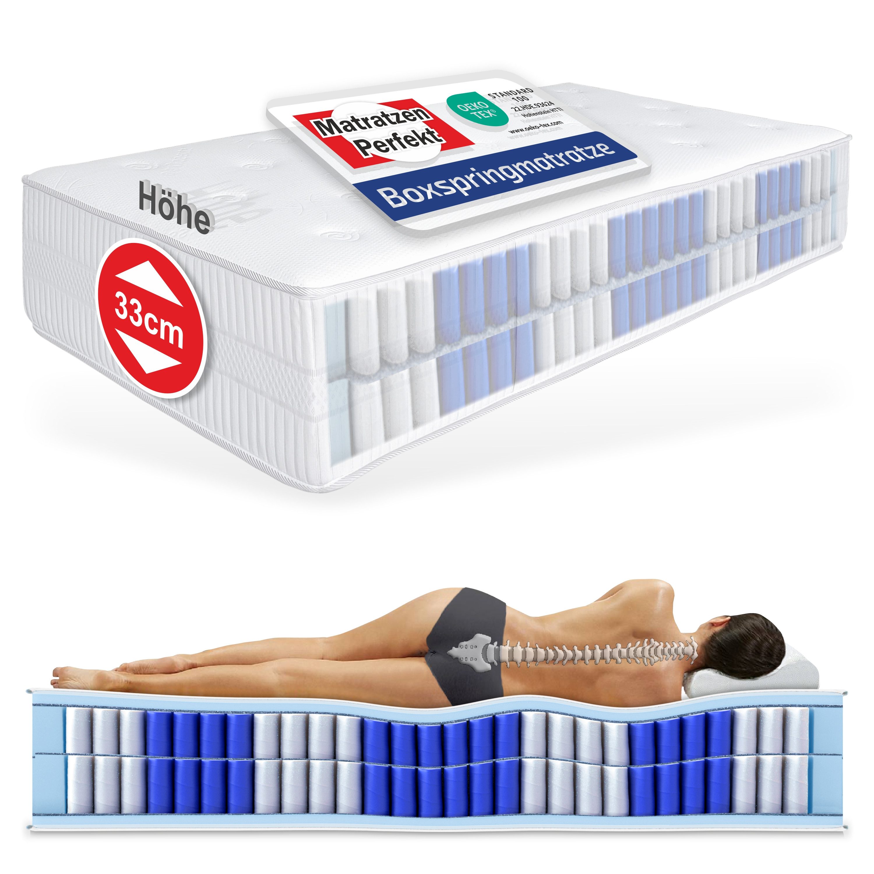 Boxspringmatratze 33cm hoch XXL Doppel Taschenfederkern günstig online kaufen