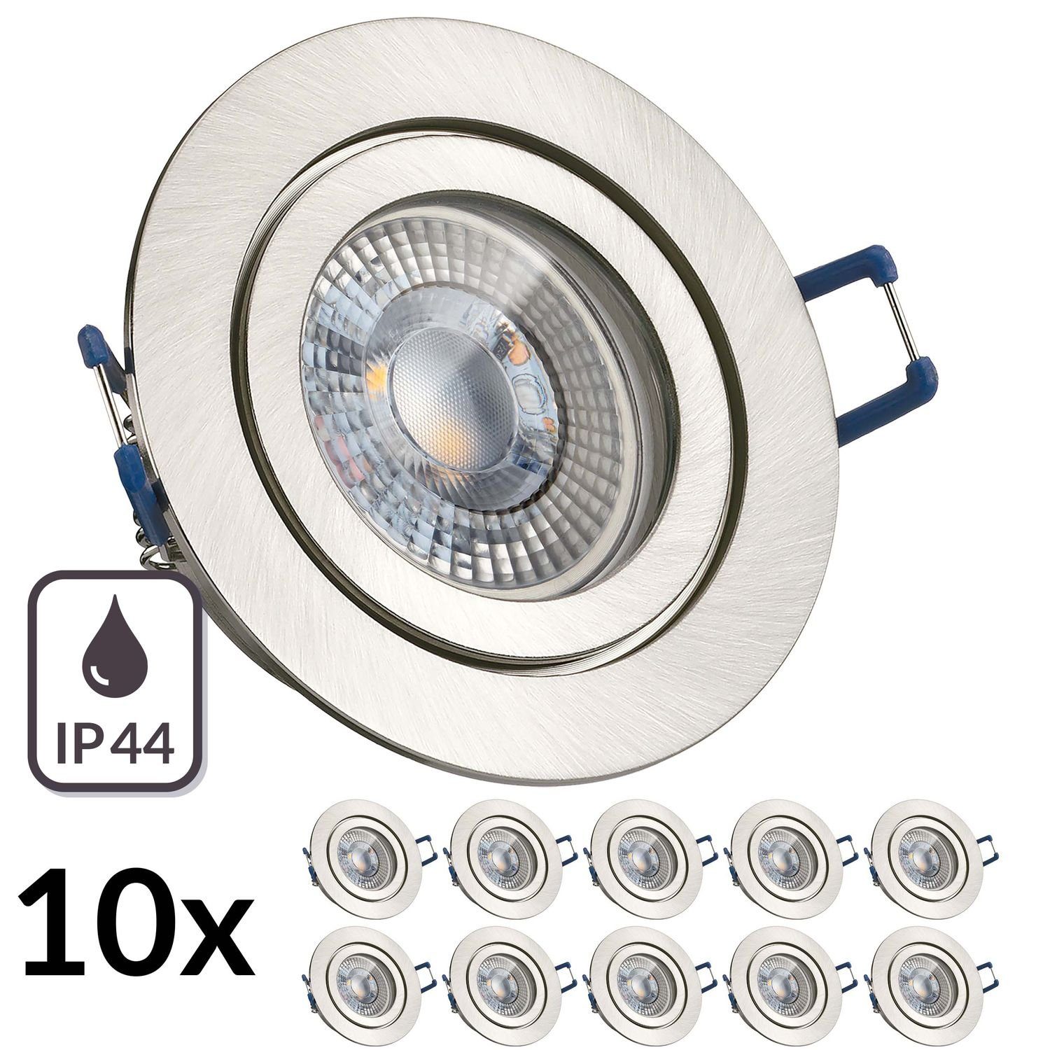 LEDANDO LED IP44 Set m gebürstet Einbaustrahler silber 10er extra flach RGB LED Einbaustrahler in