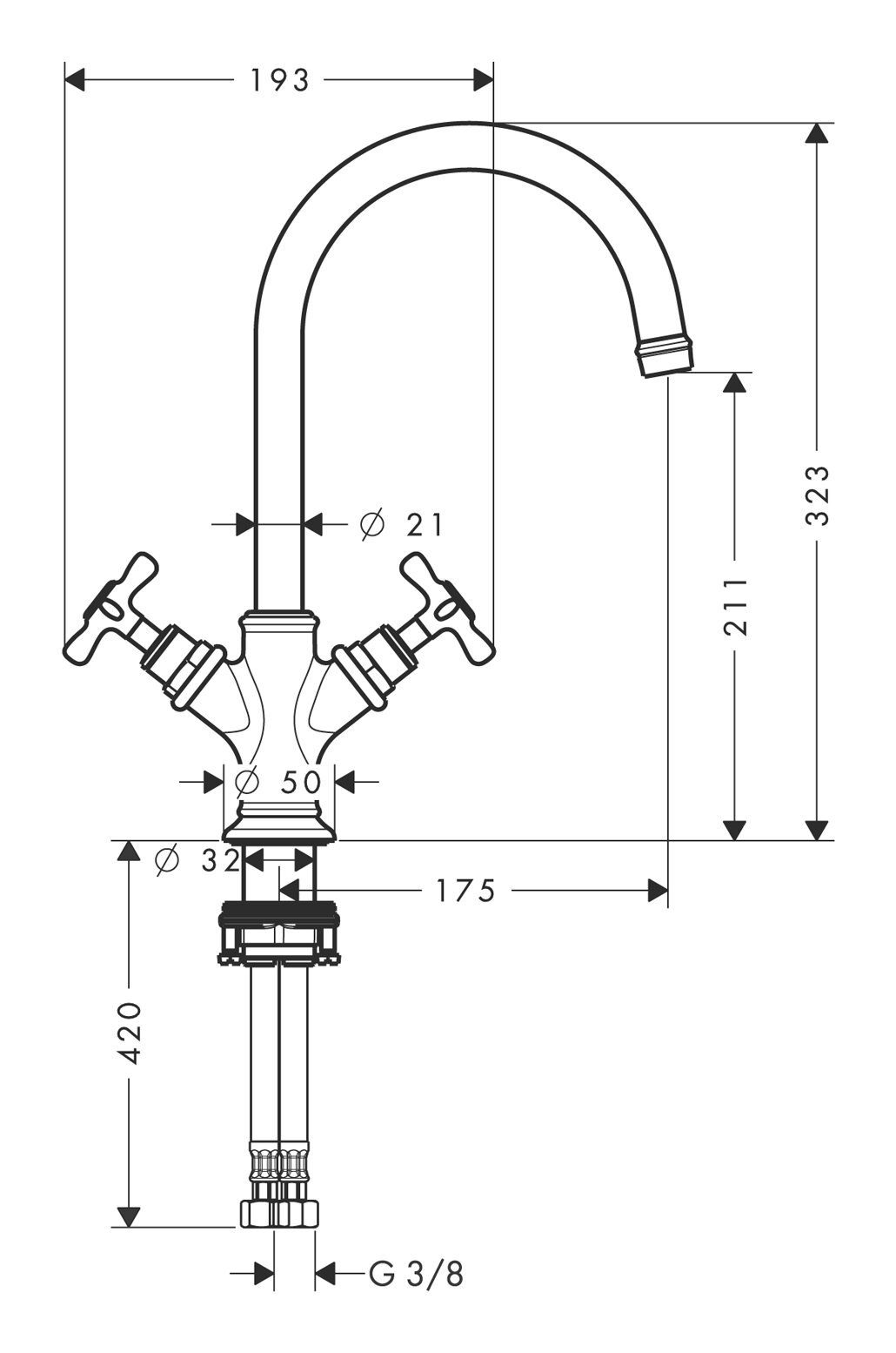 Thumbnail - hansgrohe Waschtischarmatur Axor Montreux 210 2-Griff Kreuzgriff