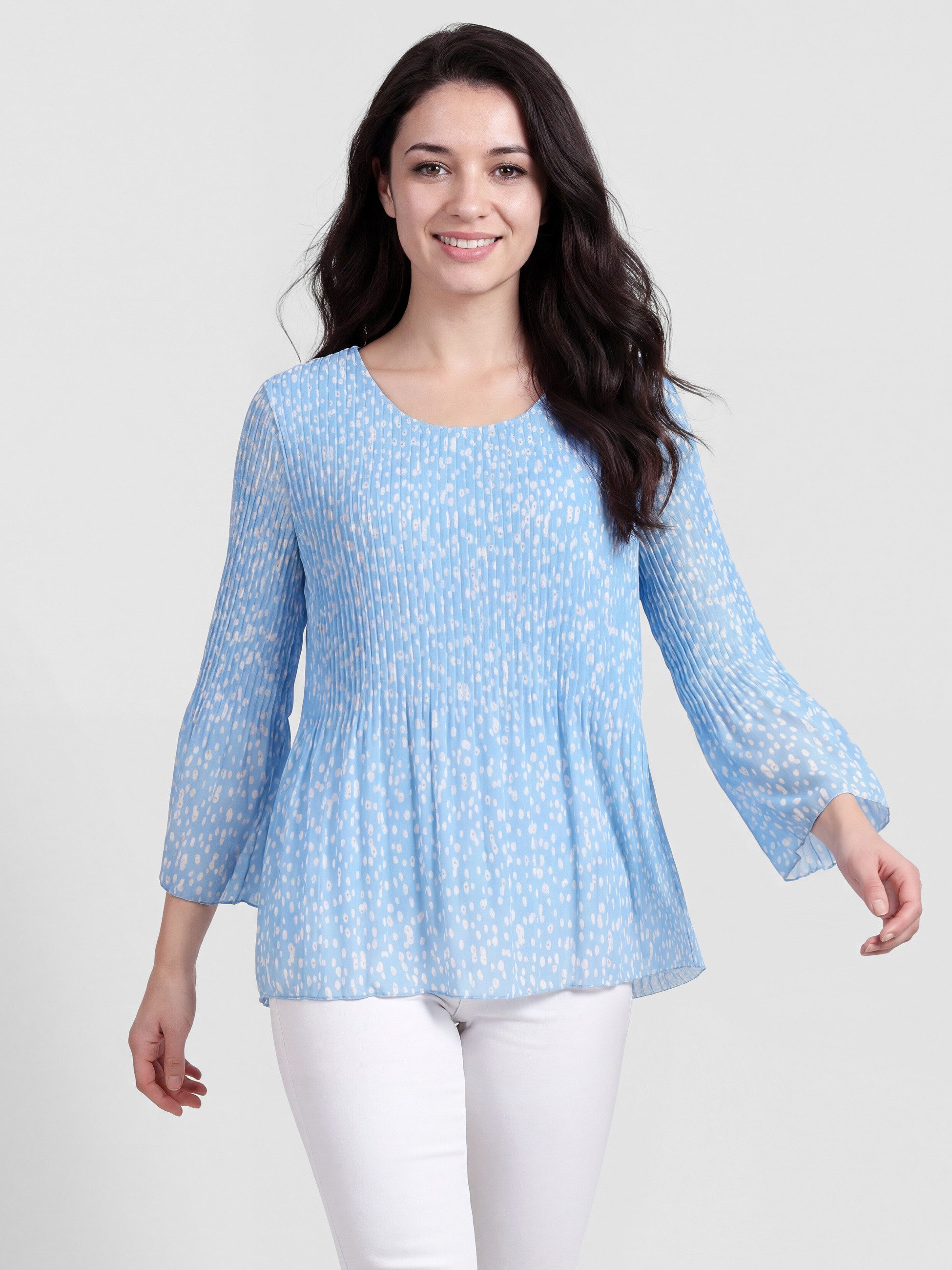 PEKIVESSA Tunika Plissee-Kurztunika mit Tupfen-Print und leichtem Innenfutter