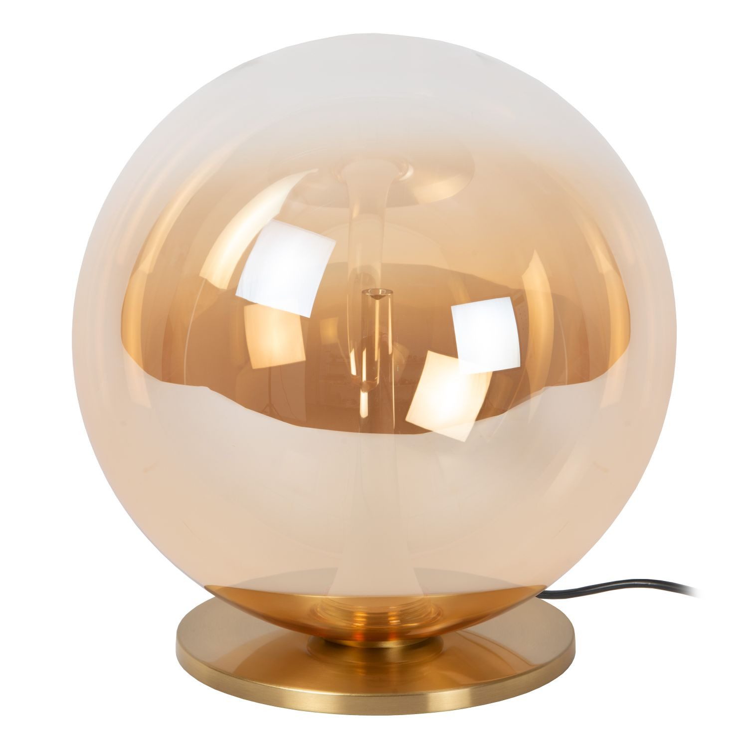Licht-Erlebnisse Tischleuchte WERIN, LED fest integriert, Warmweiß, LED Metall Rauchglas Dimmer Ø 30 cm 31.8 cm in Messing Bernstein
