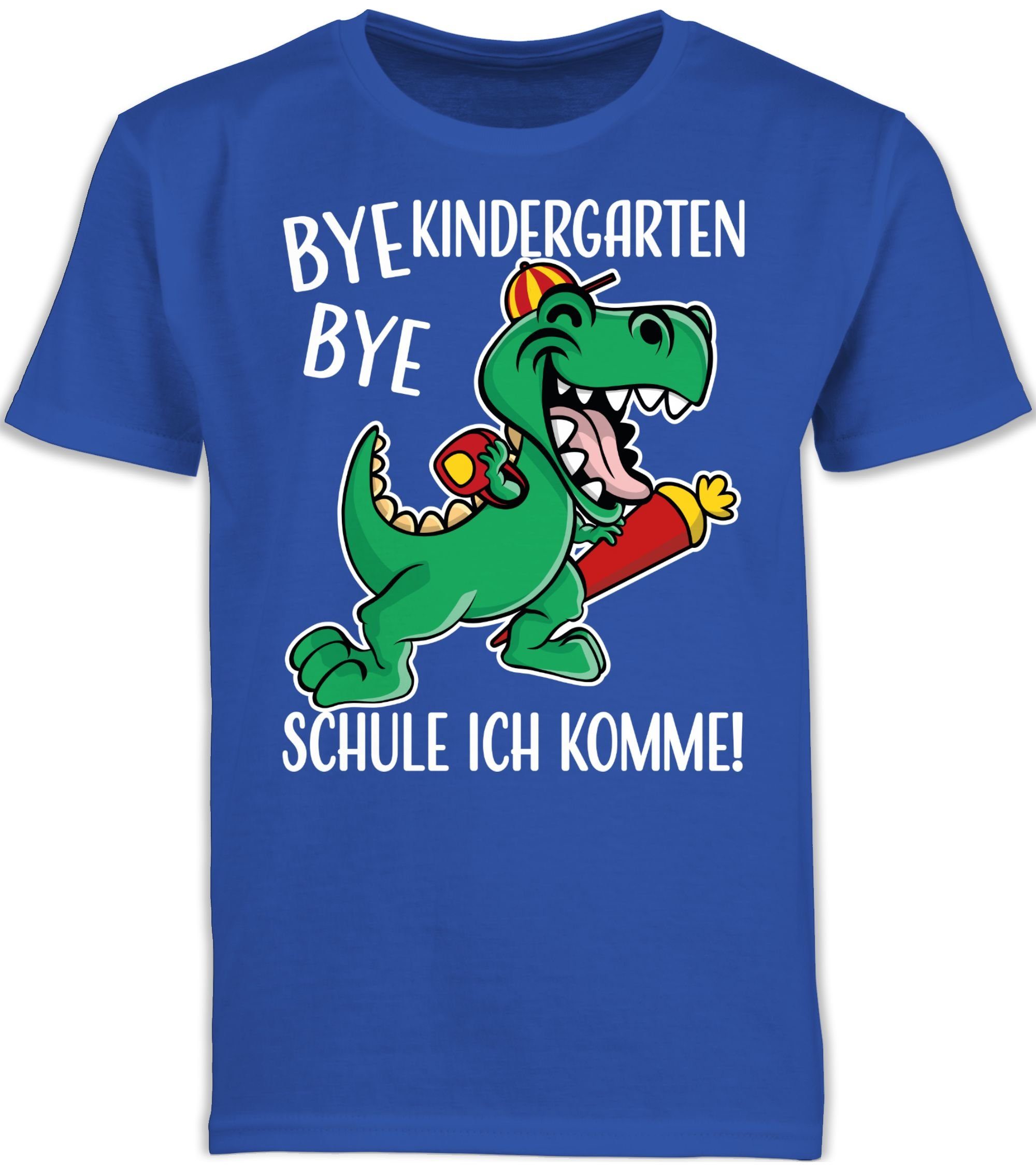 Schulanfang Geschenke Bye Junge Shirtracer Kindergarten 2 Bye Einschulung T-Shirt Dinosaurier Royalblau