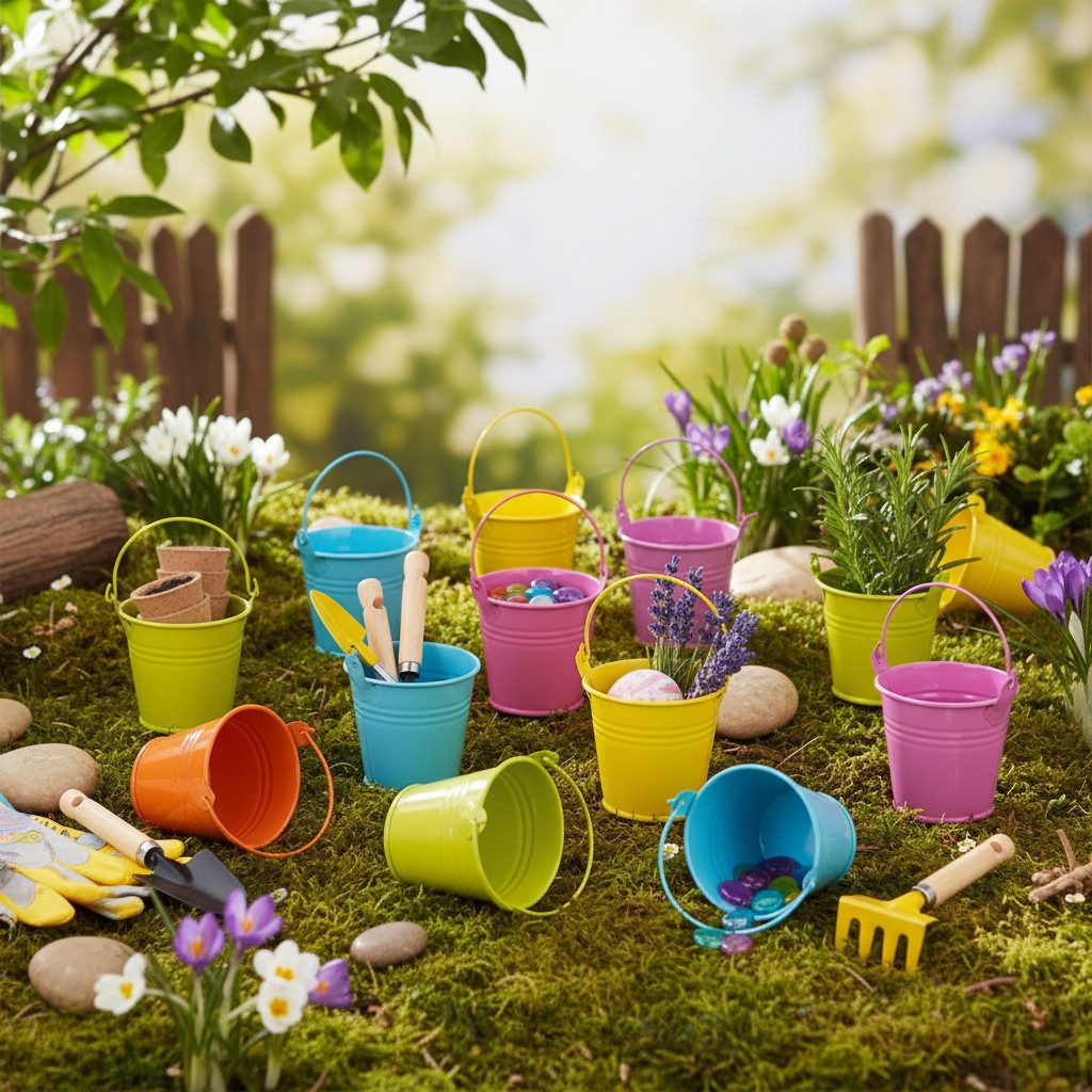 Viana Übertopf Bunte Mini-Eimer als Übertöpfe oder Deko, Metall, 12er Set, 12 Stück