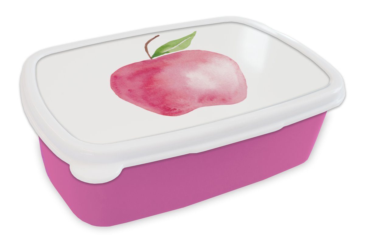 MuchoWow Lunchbox Apfel - Obst - Weiß, Kunststoff, (2-tlg), Brotbox für Erwachsene, Brotdose Kinder, Snackbox, Mädchen, Kunststoff rosa