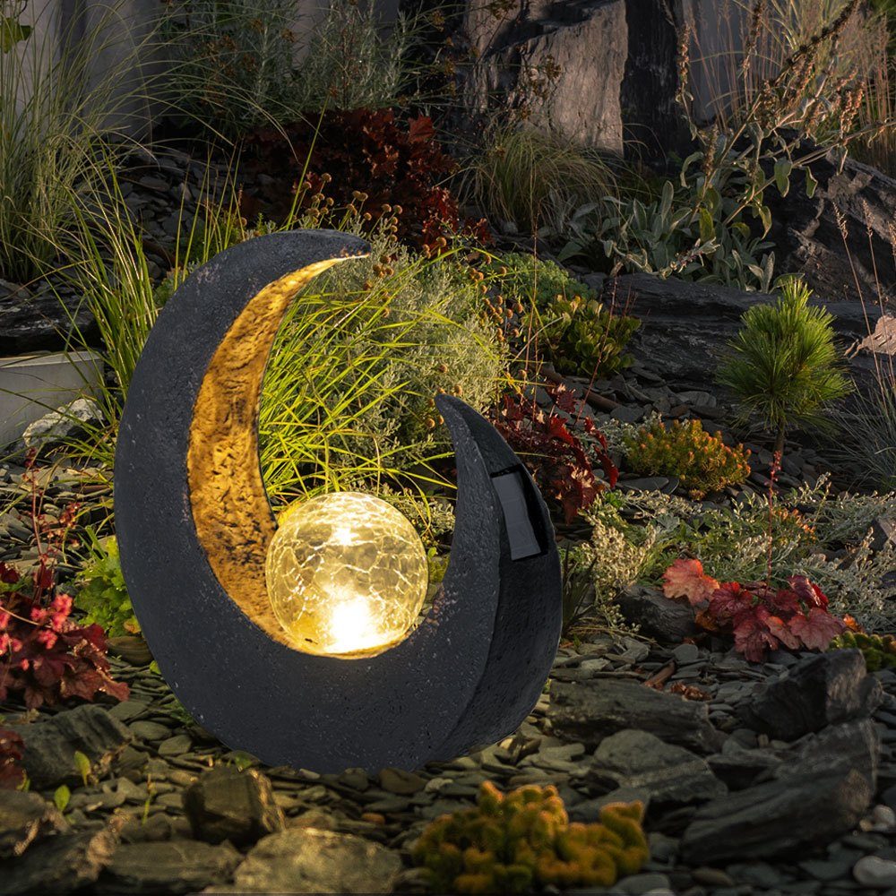 Skulptur LED Solarleuchte, Solarleuchte Mondsichel Gartendeko Solarlampe fest verbaut, LED 2x Globo LED-Leuchtmittel Solar