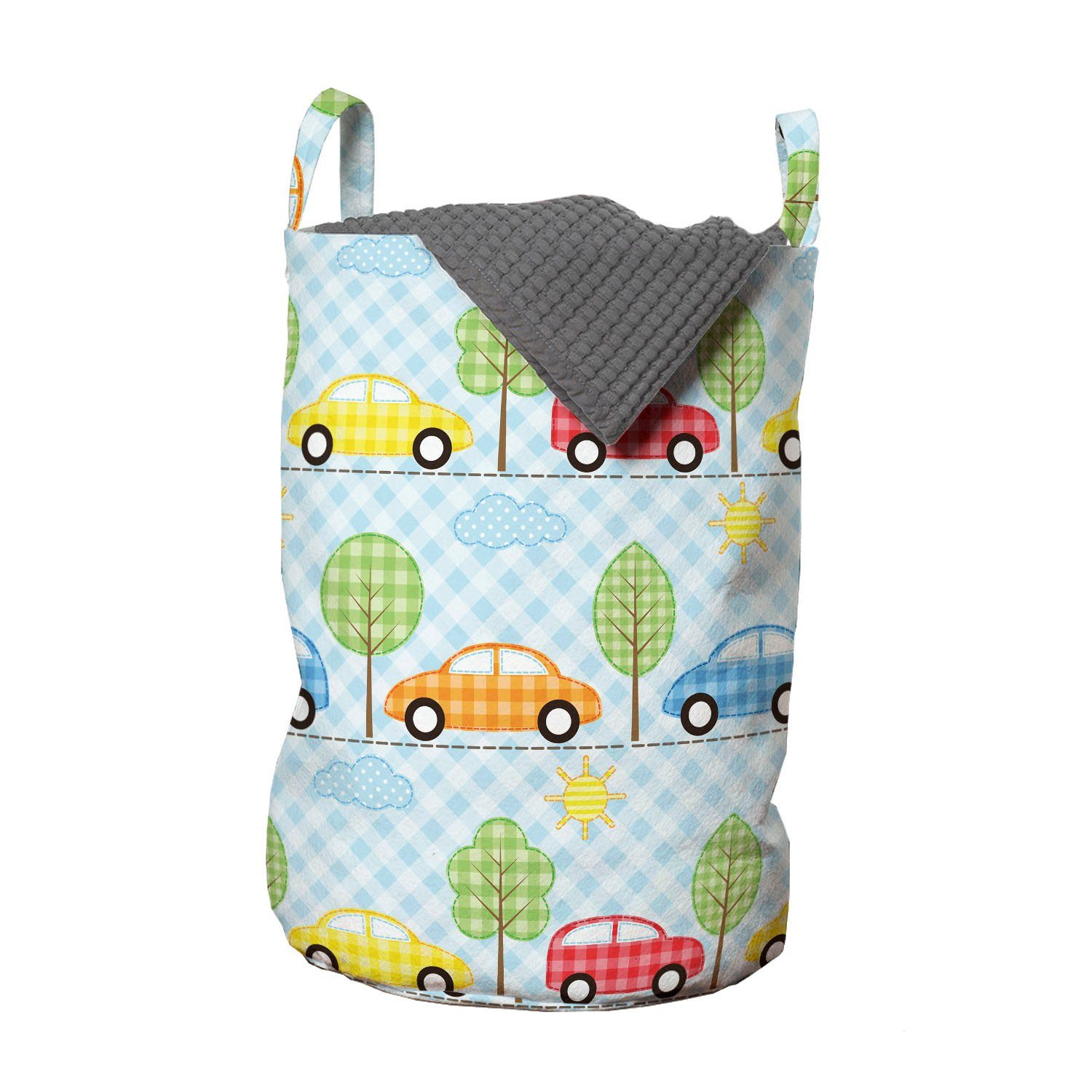 Abakuhaus Wäschesäckchen Wäschekorb mit Griffen Kordelzugverschluss für Waschsalons, Baby Checkered Autos mit Bäumen